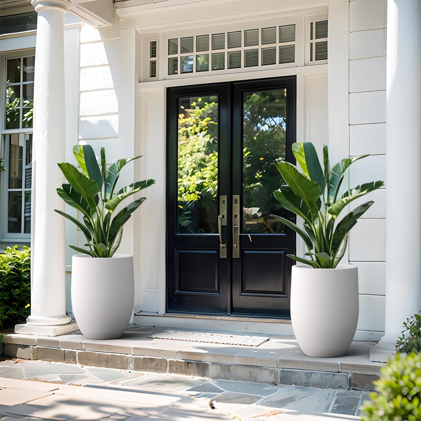 Kante 21.7 Inch Tall Concrete Planter, Large Indoor Outdoor Plant Pot with Drainage, Smooth White Finish with Aqua Blue Interior, Ideal for Porch, Home, Garden, Patio