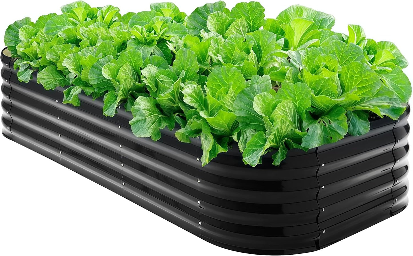 Galvanized Steel Raised Garden Bed 8x2ft Oval - 17" Tall 9-in-1 Modular Planter Box for Vegetables/Flowers, Rust-Proof Metal Outdoor Planters Rubber Edging (Black)