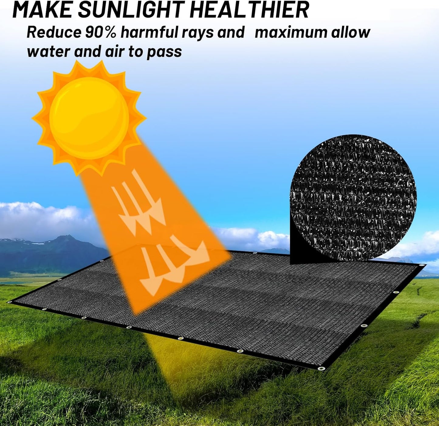 Cool Area 90% Sun Shade Cloth Mesh Tarp with Grommets for Plant Cover 6x6ft Patio Canopy Garden Pergola Blackhouse Car Barn Kennel Black