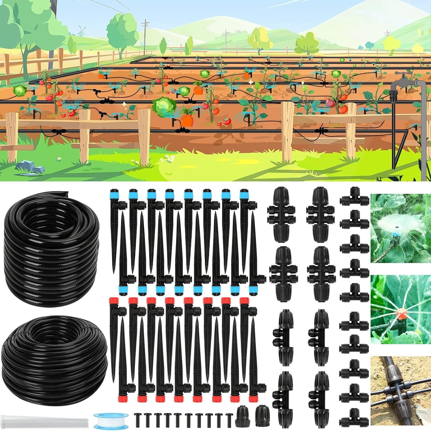Drip Irrigation System Kit – 2025 New Quick-Connect Garden Watering System with 46FT 1/2'' Tubing Automatic Watering & Misting System for Greenhouses,Yards,Lawns,Gardens, Raised Beds