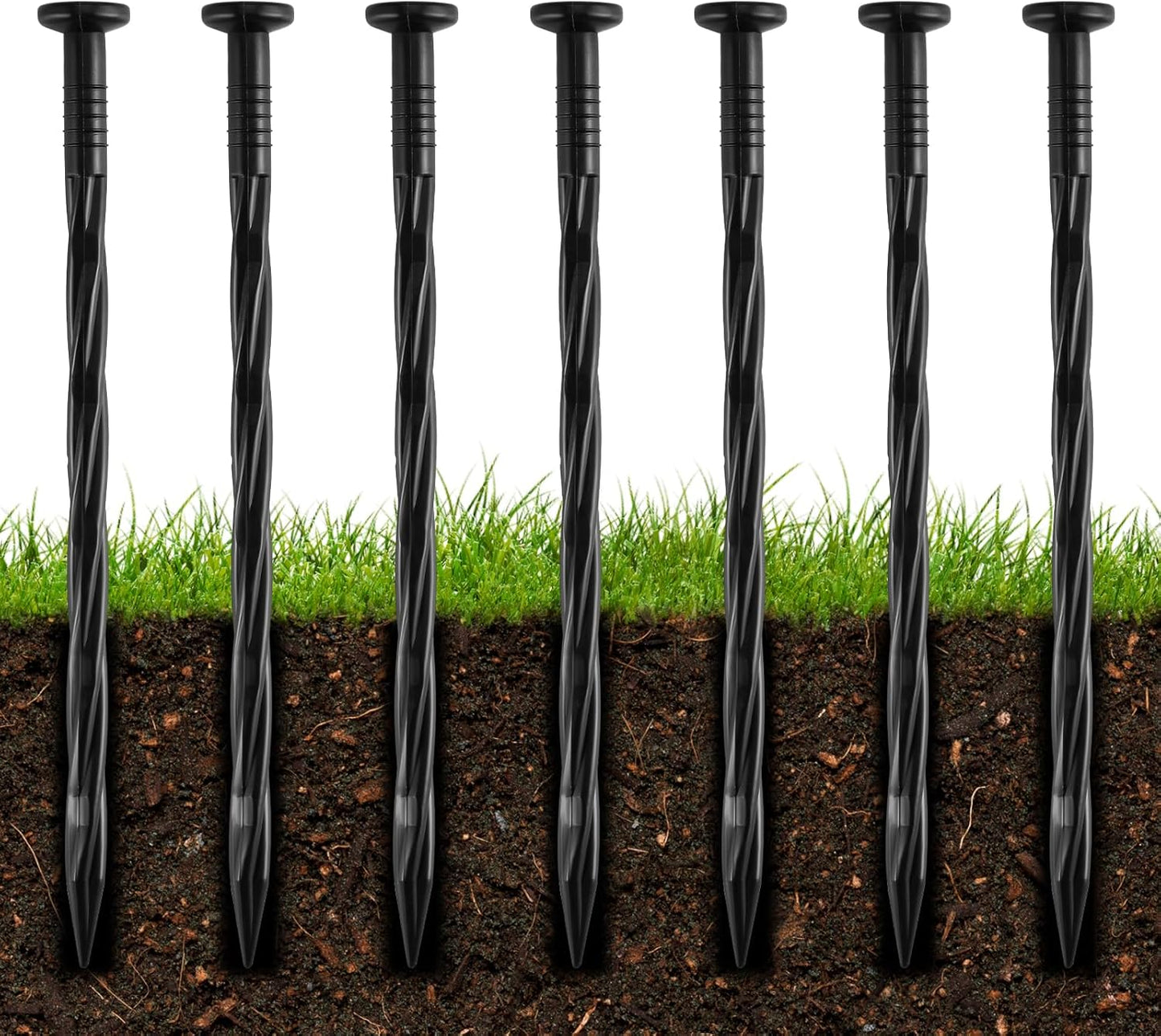 100Pcs 8-Inch Plastic Landscape Edging Spikes, Spiral Anchoring Nails for Weed Barrier, Paver Edging, Landscape Edging, Artificial Turf, Grass Pathways, and More
