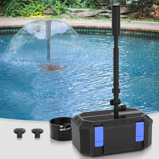 All-in-One Koi Pond Pumps for Outdoor Ponds 200-350 Gal, 400GPH Pond Fountain Kit with 3 Spray Patterns, Pond Filter Fountain Pump for Garden, Water Feature, Upgradeable for LED & U - V Lamp