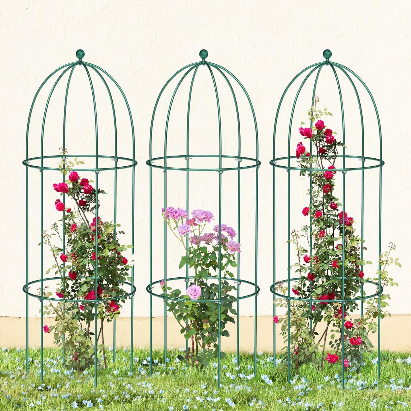 3 Pack Metal Plant Cage Support, 31.5" H Peony Support Tomato Cage Garden Obelisk Trellis Rose Trellis Support Tower Obelisk Garden Trellis for Clematis Vine Jasmine Support Outdoor Indoor