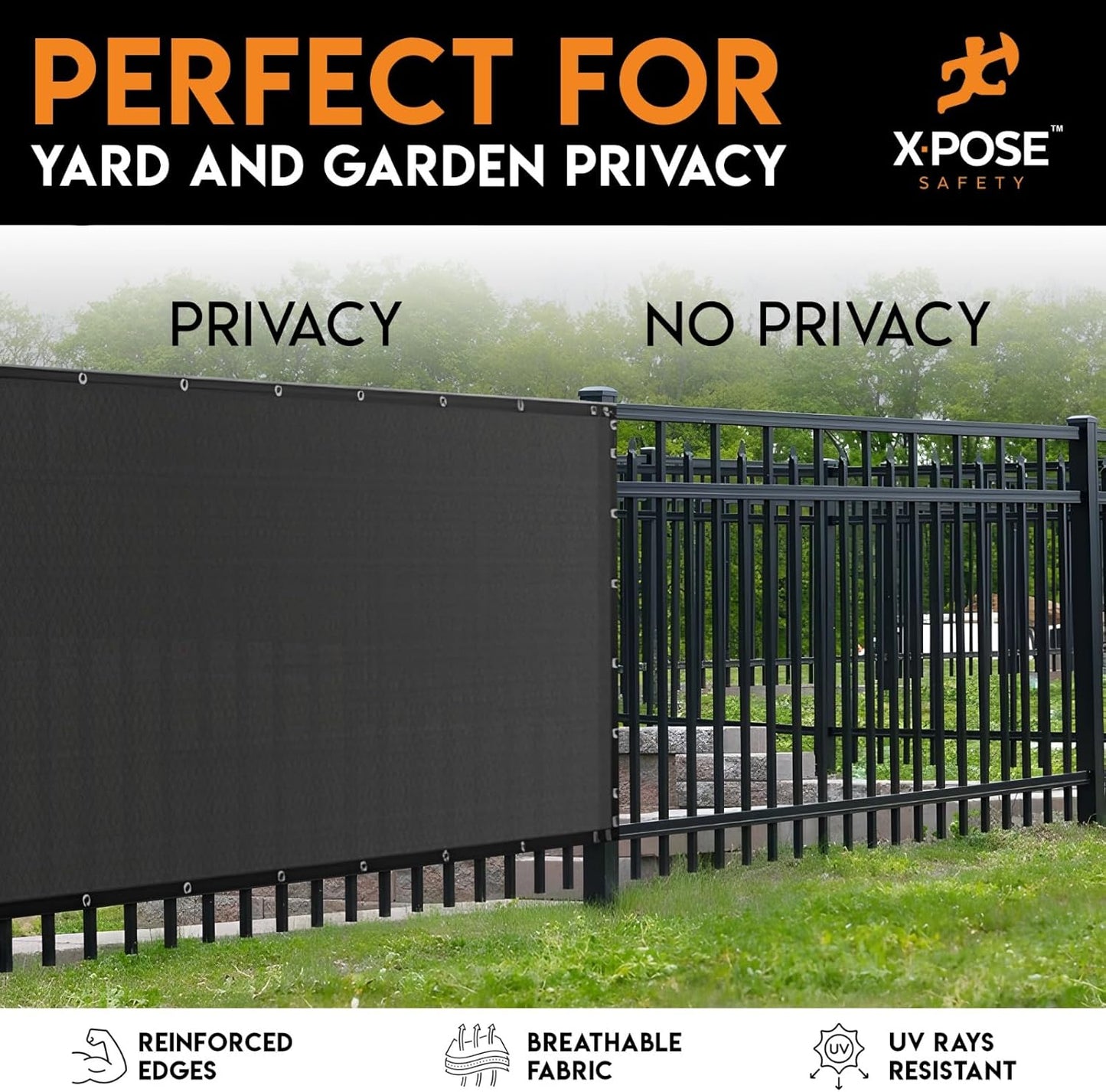 Xpose Safety Privacy Fence Screen 6’ x 50’ – Heavy Duty Black Mesh with 90% Visibility Block, UV Protection – Includes Cable Ties – for Garden, Yard, Nursery, Kennel, Dog Run, Greenhouse