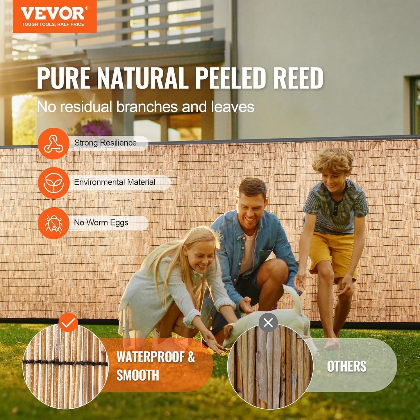 VEVOR Natural Reed Fencing, 4 ft x 16.4 ft, Reed Screen Curtain Balcony Reed Fence Roll for Outdoor Backyard Patio, Decorative Fence for Backyard Garden Fencing Divider, Privacy Screen Panel, Natural