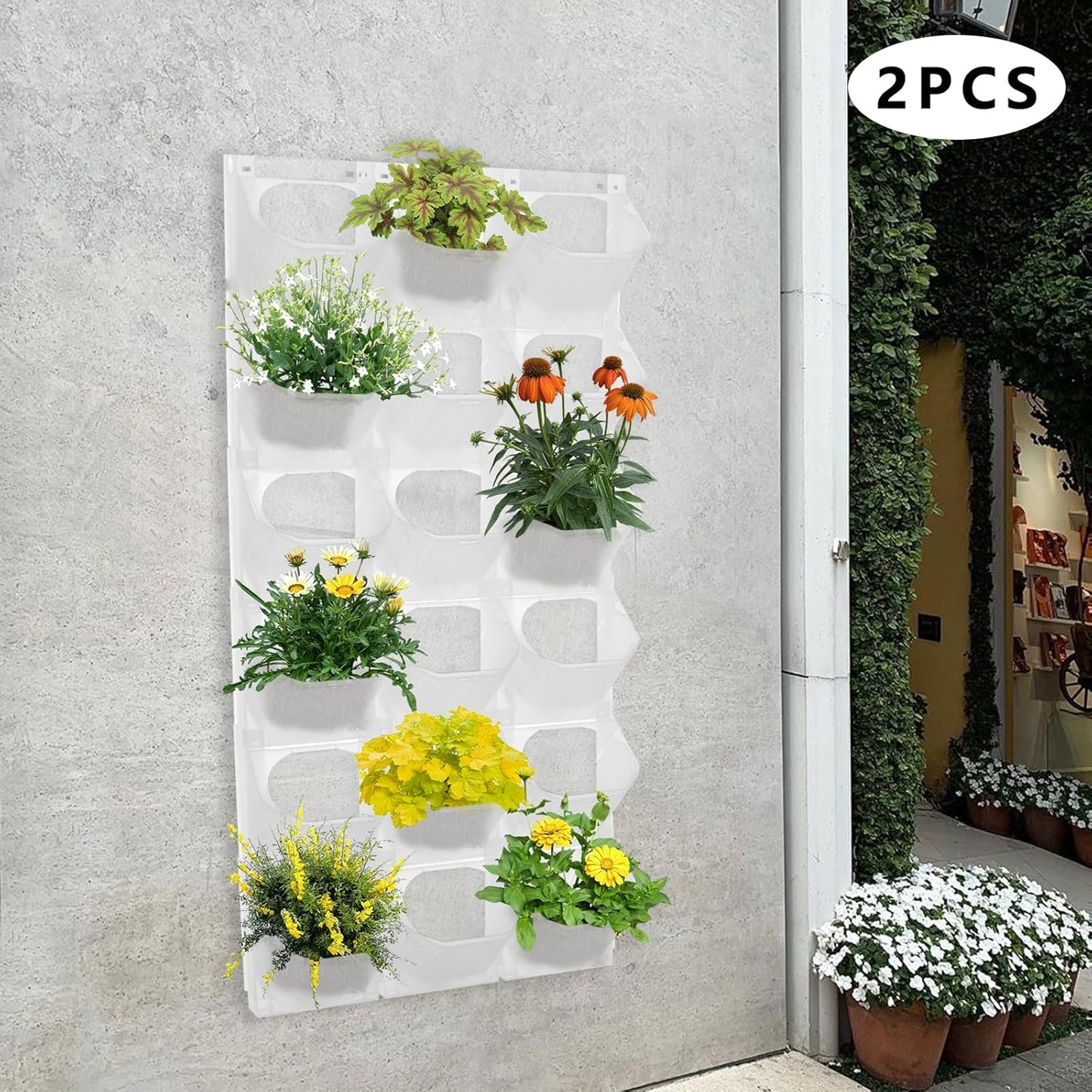 Eapmic Vertical Wall Planter with 36 Pots, Hanging Garden Plant Flowerpot Holder, Stackable Wall-Mounted Planter, Balcony Planters for Flowers Vegetables Fruits (White, 36 Pots)