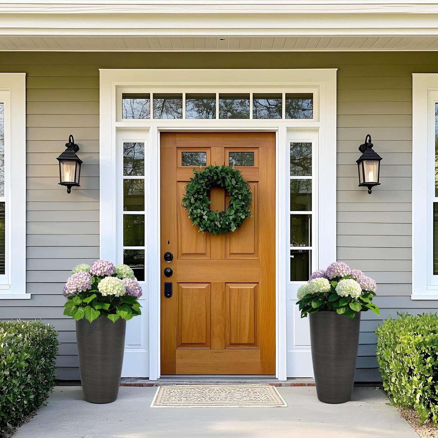 22.8" Resin Outdoor Planters (Set of 2) – Handmade Brushed Metal Finish Large Flower Pots, Durable & Weatherproof for Indoor/Outdoor Décor