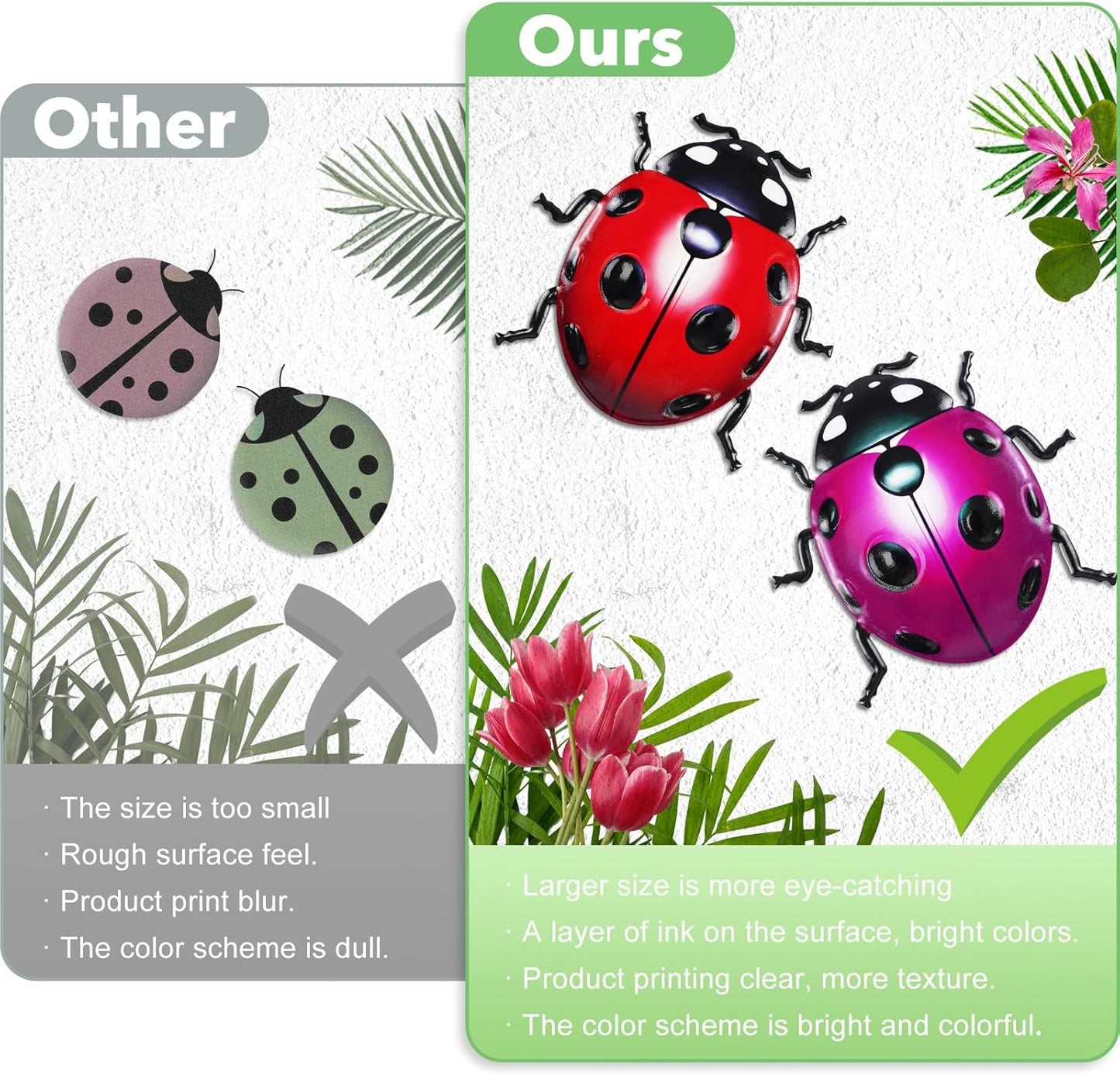 ULENDIS 4 PCS Cute Metal Ladybugs Wall Art Decor, 6.3 Inch Large Outdoor Wall Art Patio Fence Decorations, Colorful Yard Art Lawn Ornaments for Backyard Balcony