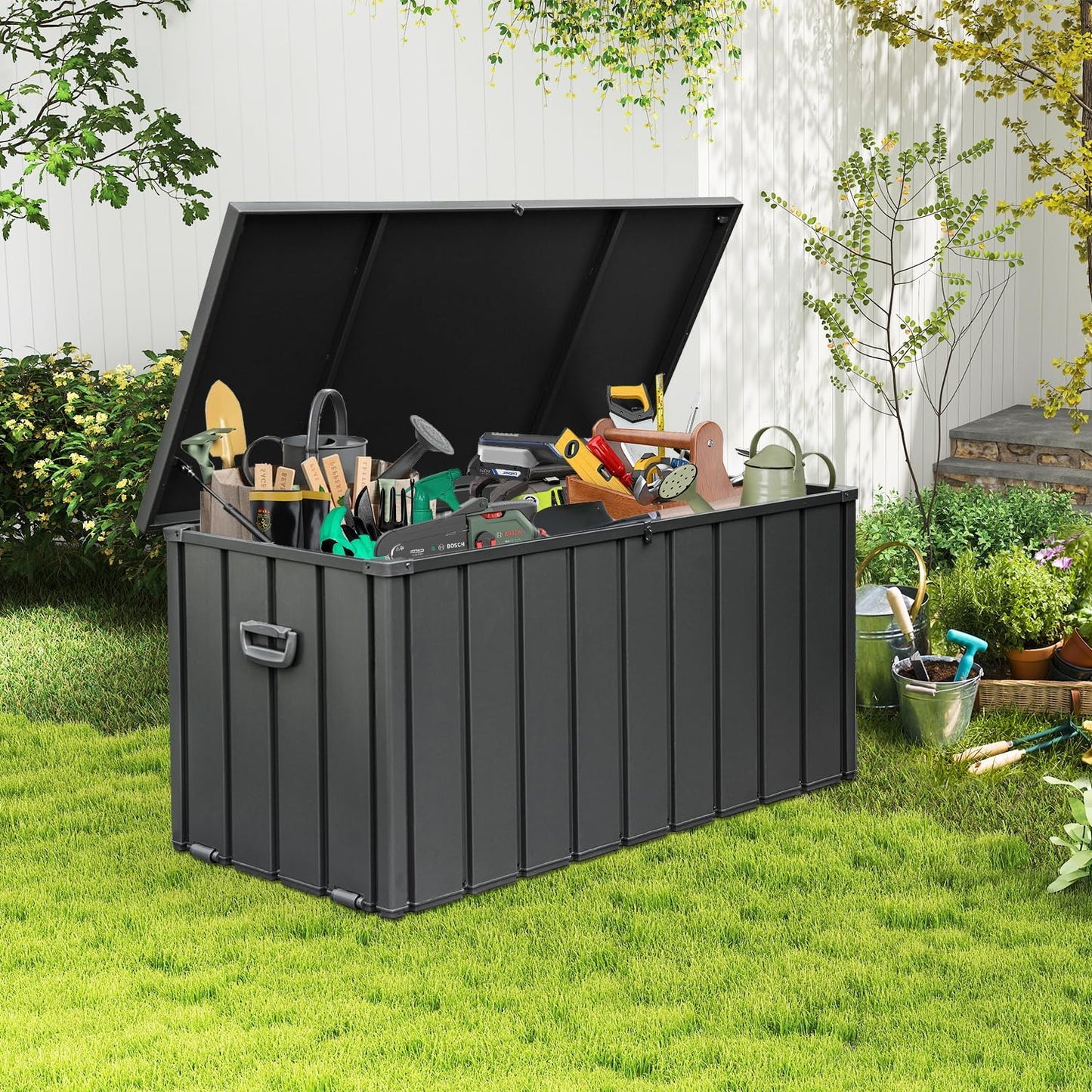 Domi 150-Gallon Outdoor Storage Box – Waterproof, Lockable Storage Cabinet for Patio Furniture, Garden Tools & Pool Supplies – Large Metal Storage for Cushions, Toys & More
