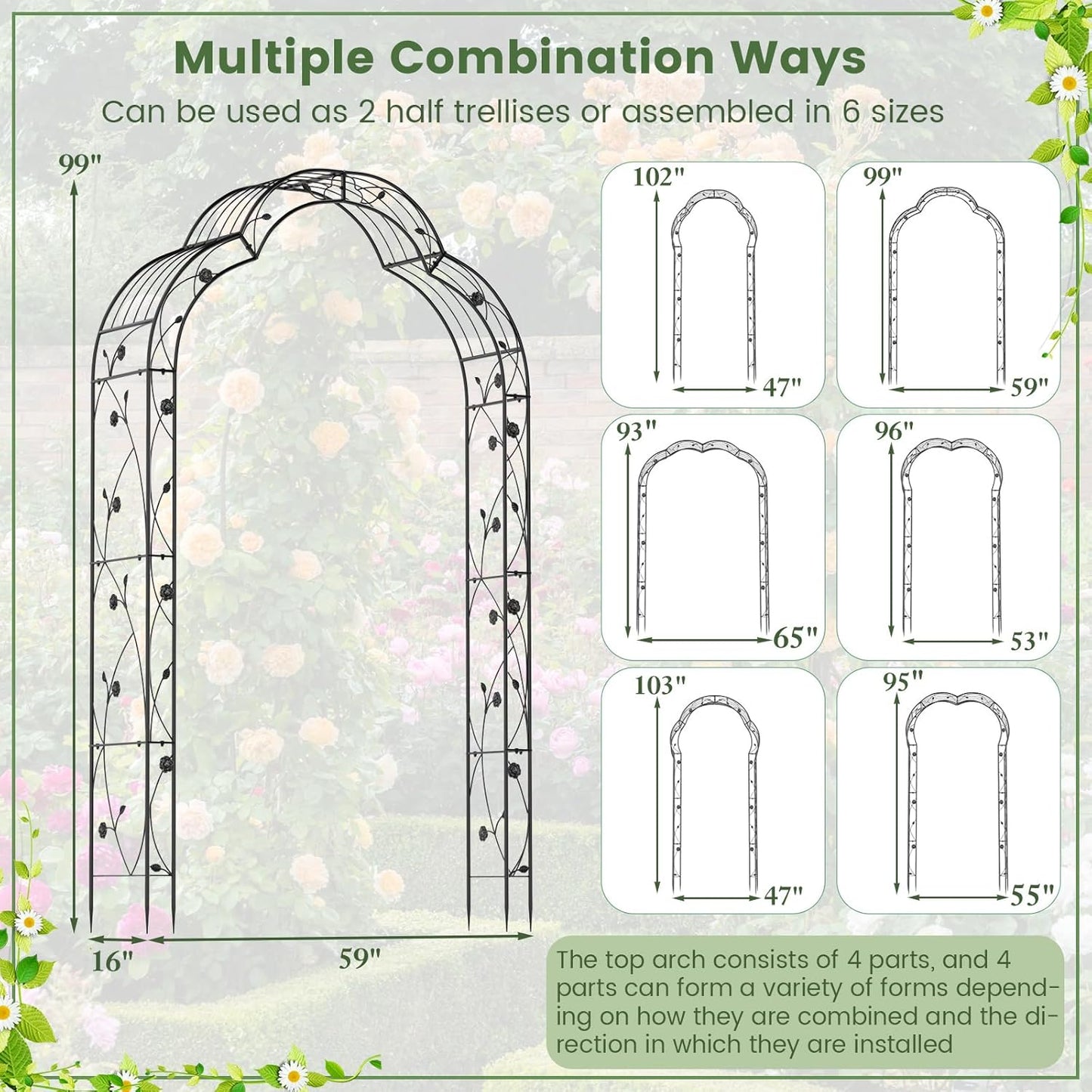 Giantex 2 Half Garden Arch Trellis, 8.2 FT Metal Garden Arbor, 6 Sizes, Easy Assembly, Archway for Climbing Plants Roses Vines, Outdoor Trellis Pergola for Wedding Bridal Party Ceremony Lawn Decor