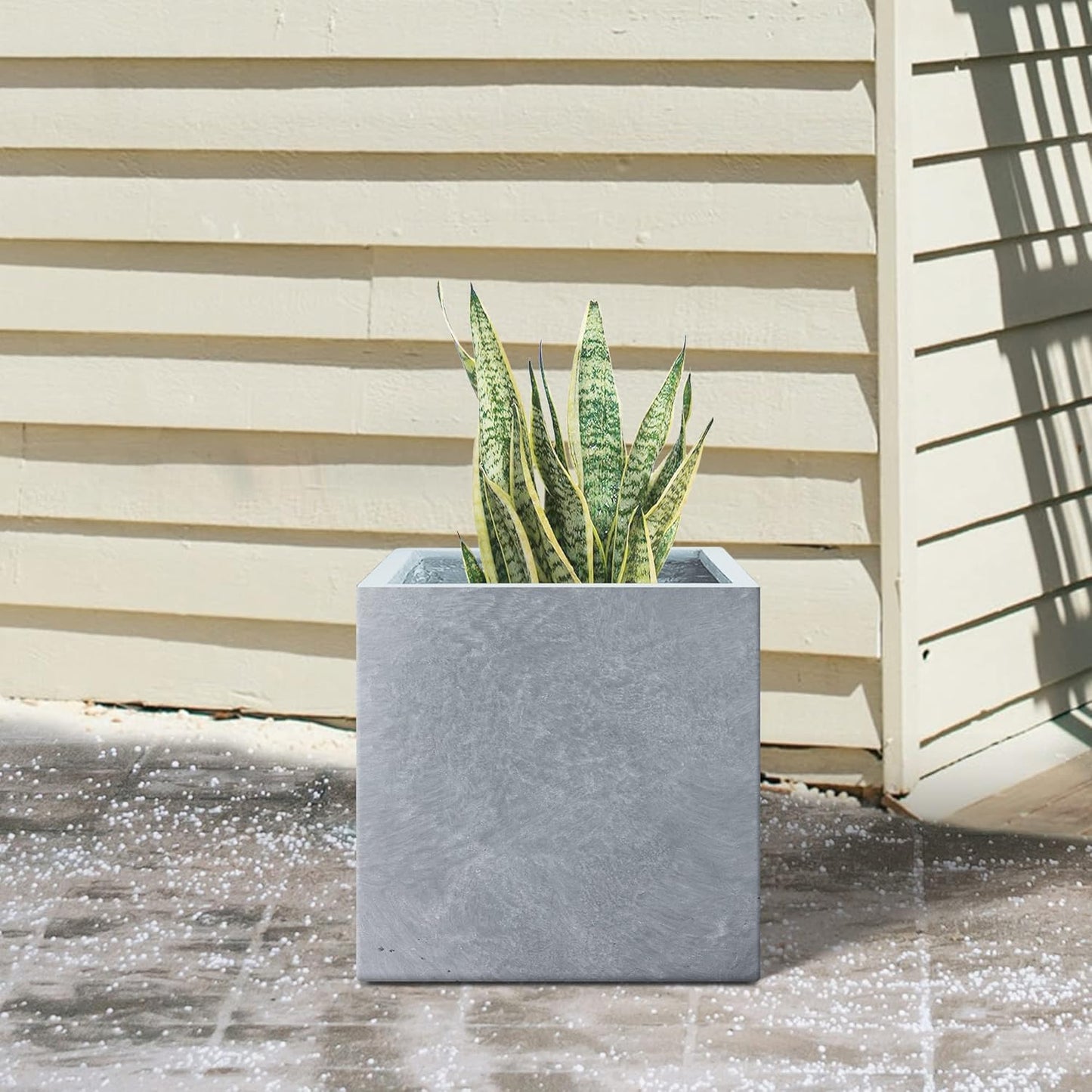 Kante 10 Inch Square Concrete Planter for Outdoor Indoor Home Patio Garden, Large Plant Pot with Drainage Hole and Rubber Plug, Slate Gray