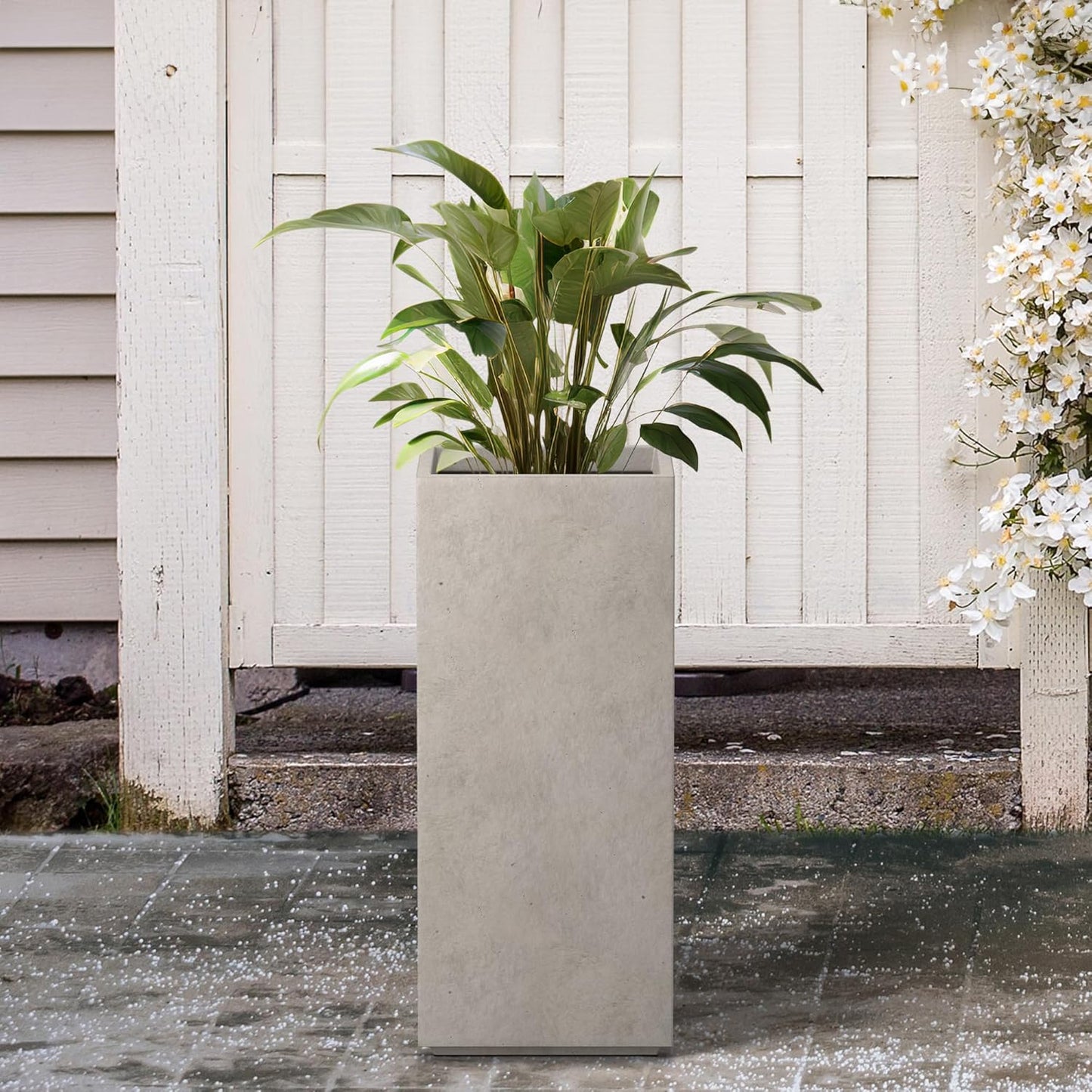 Kante 23.6" H Tall Rectangular Concrete Planter, Modern Design Plant Pot with Drainage Hole and Rubber Plug for Indoor Outdoor Plants, Patio, Garden and Home, Weathered Concrete