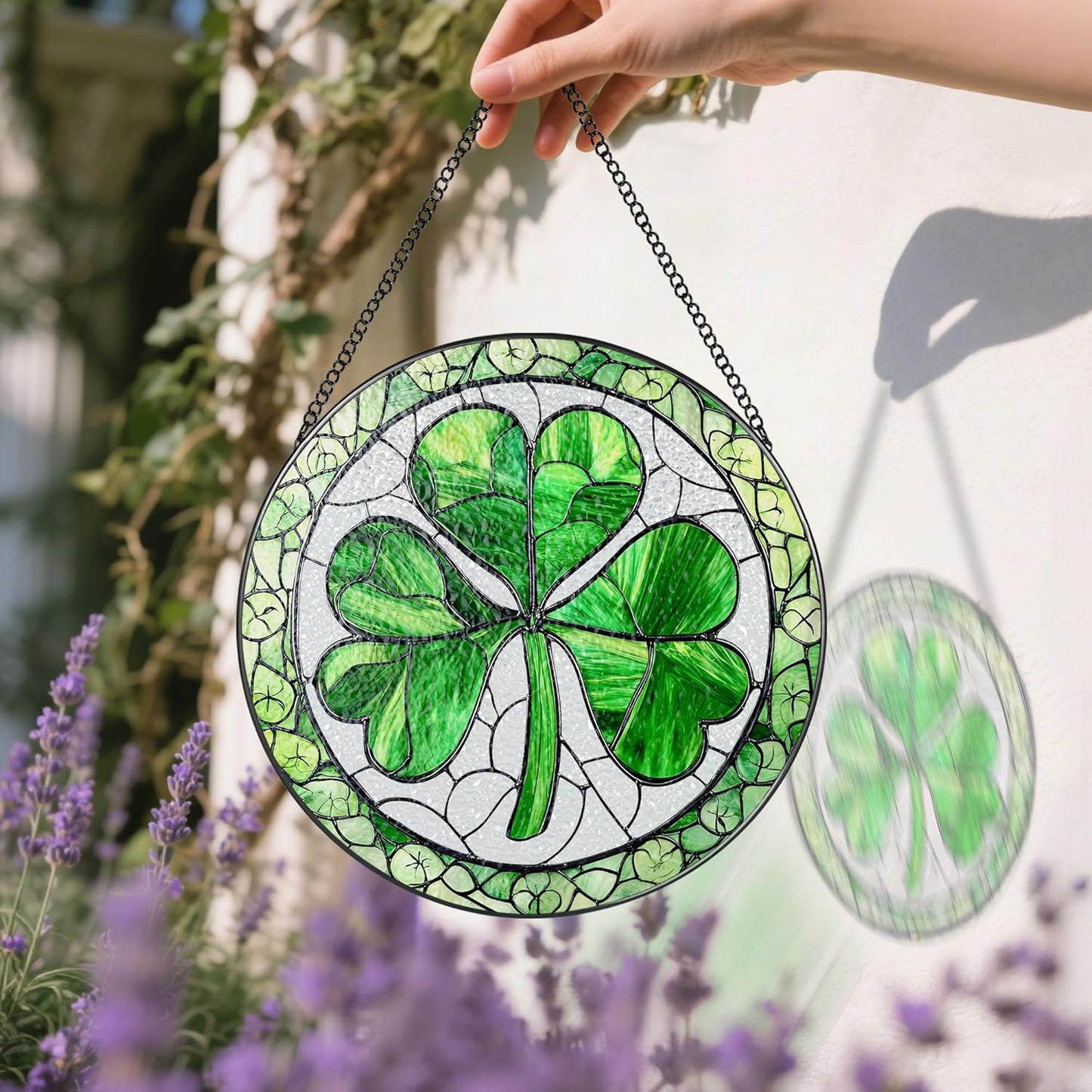 Stained Glass Window Hanging, 8 Inch Shamrock Stained Glass Suncatcher, Sun Catcher Decor, Window Hanging Decor, St. Patrick's Day Decoration, Shamrock Gifts, Irish Gift, Gifts for Women Men