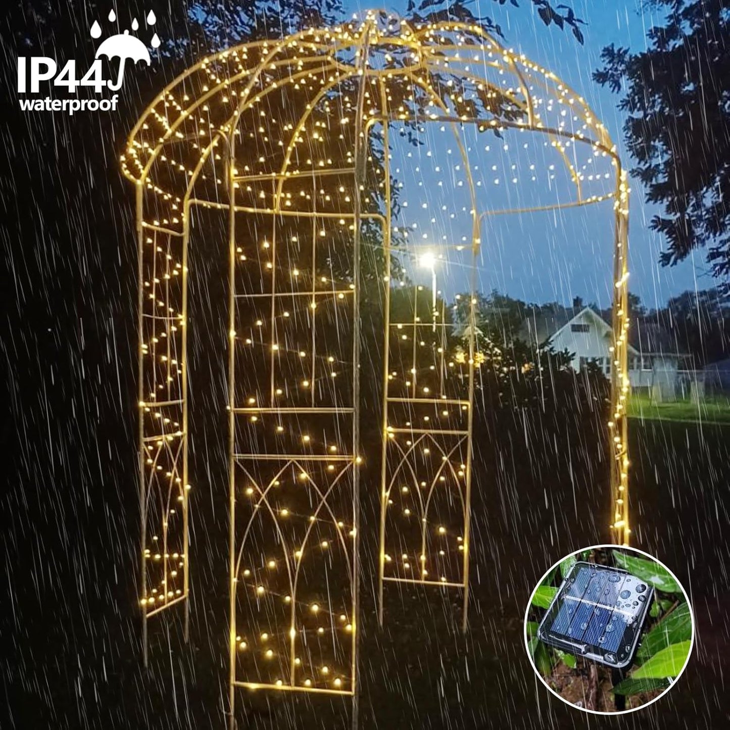 QITONG Warm White Solar Fairy Lights Outside Waterproof, 2 Pack 66ft 200 LED String Lights Outdoor, 8 Modes Silver Wire Twinkle Lights