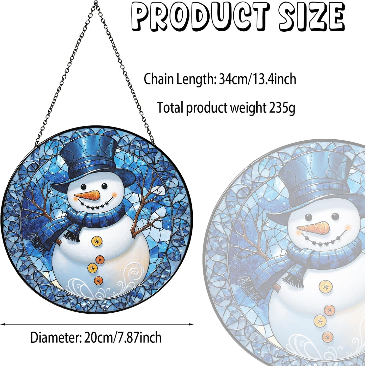 Stained Glass Window Hanging - Winter Snowman Suncatcher for Windows Hanging Whimsical Light Catcher Home Decor Terrace Garden Sun Catcher Gifts for Women Wife Mom Sister Nana 7.8 in