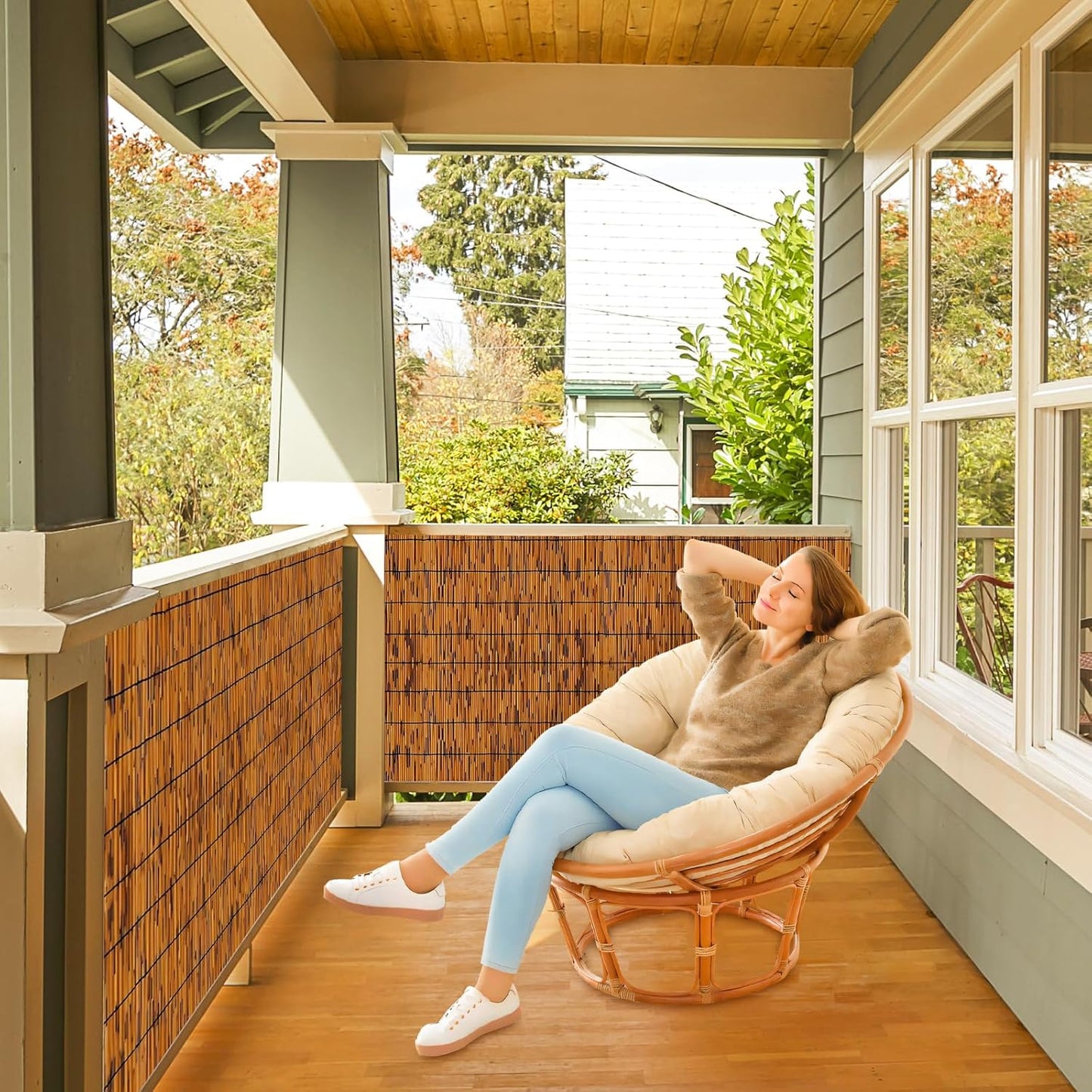 Bamboo Reed Fencing, Light Russet Bamboo Screens Outdoor for Patio, Decorative Balcony Privacy Screen Reed Fence Rolls Curtains for Garden Backyard, 3 x 6.6 FT