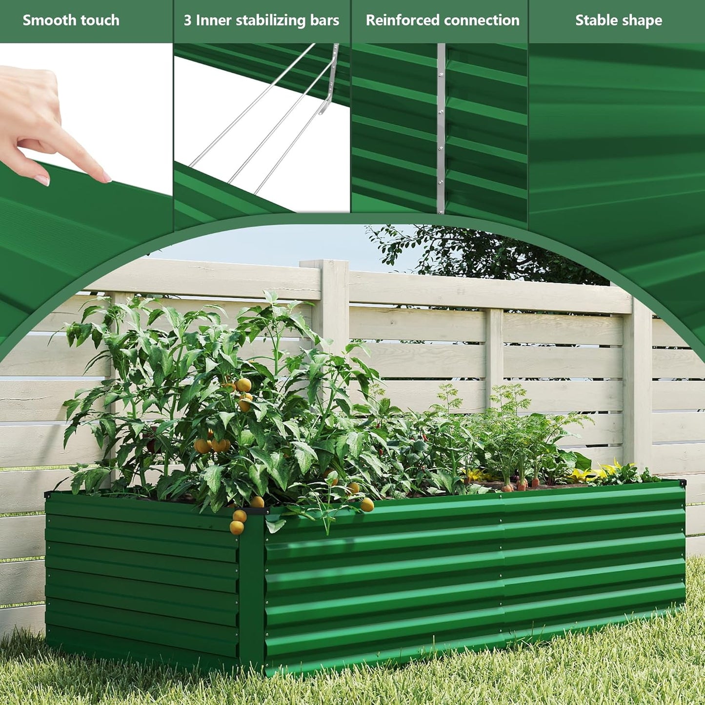 FOOWIN 8x4x2ft Galvanized Raised Garden Bed, Planter Raised Garden Boxes Outdoor, Large Metal Raised Beds for Gardening, Garden Bed for Vegetables, Flowers, Herb,478 Gallon Capacity, Green