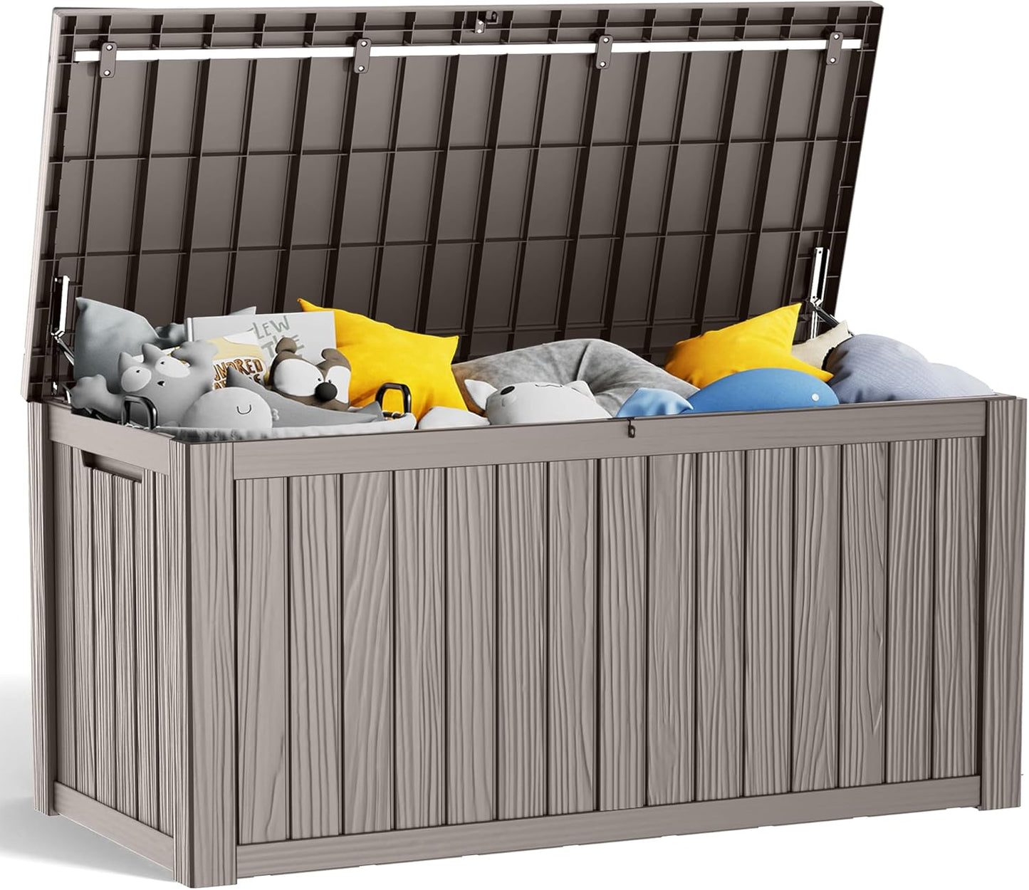 150 Gallon Resin Deck Box, Lockable Patio Outdoor Storage Box for Furniture, Garden Tools and Tools Storage, Waterproof Outside Storage Boxes - Grey