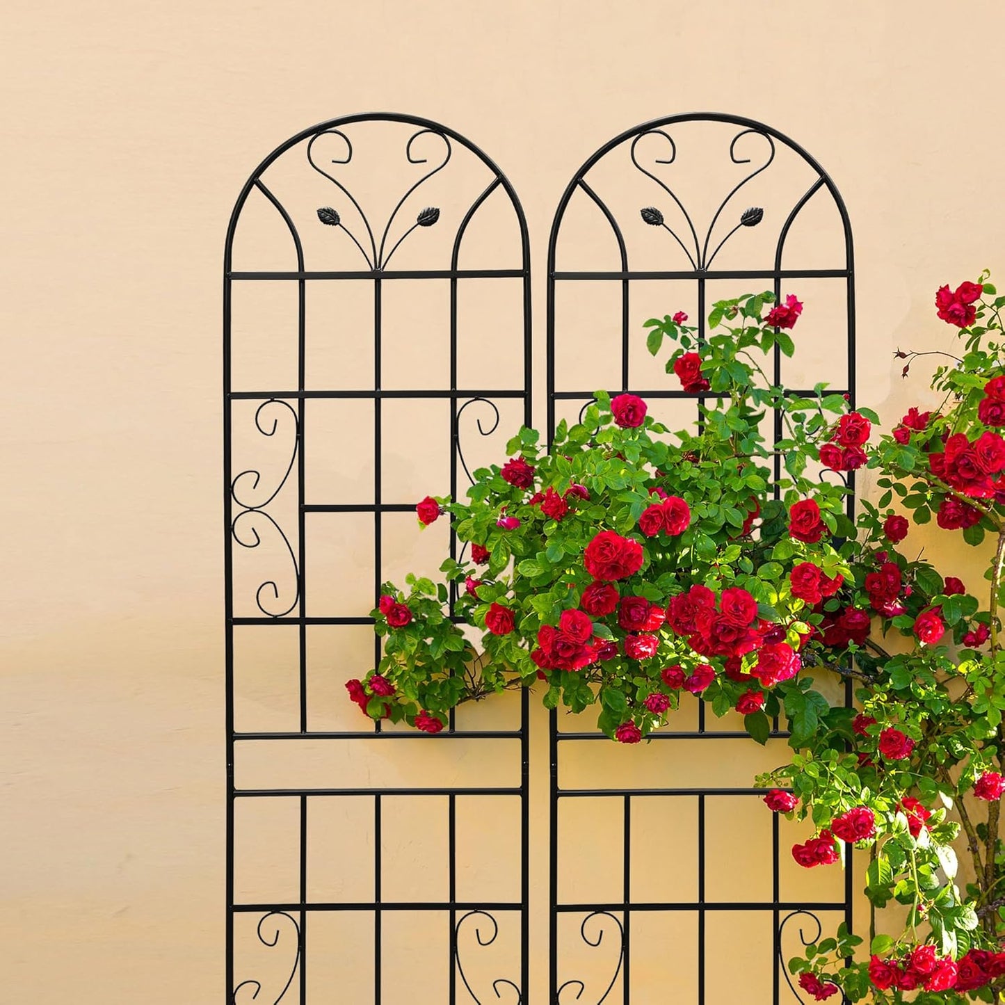 2 Pack Metal Garden Trellis for Climbing Plants, 86.7" Tall Rustproof Outdoor Trellis Panel with Vine Lines Design, Decorative Black Iron Plant Support for Vine, Rose, Flower, Garden Wall