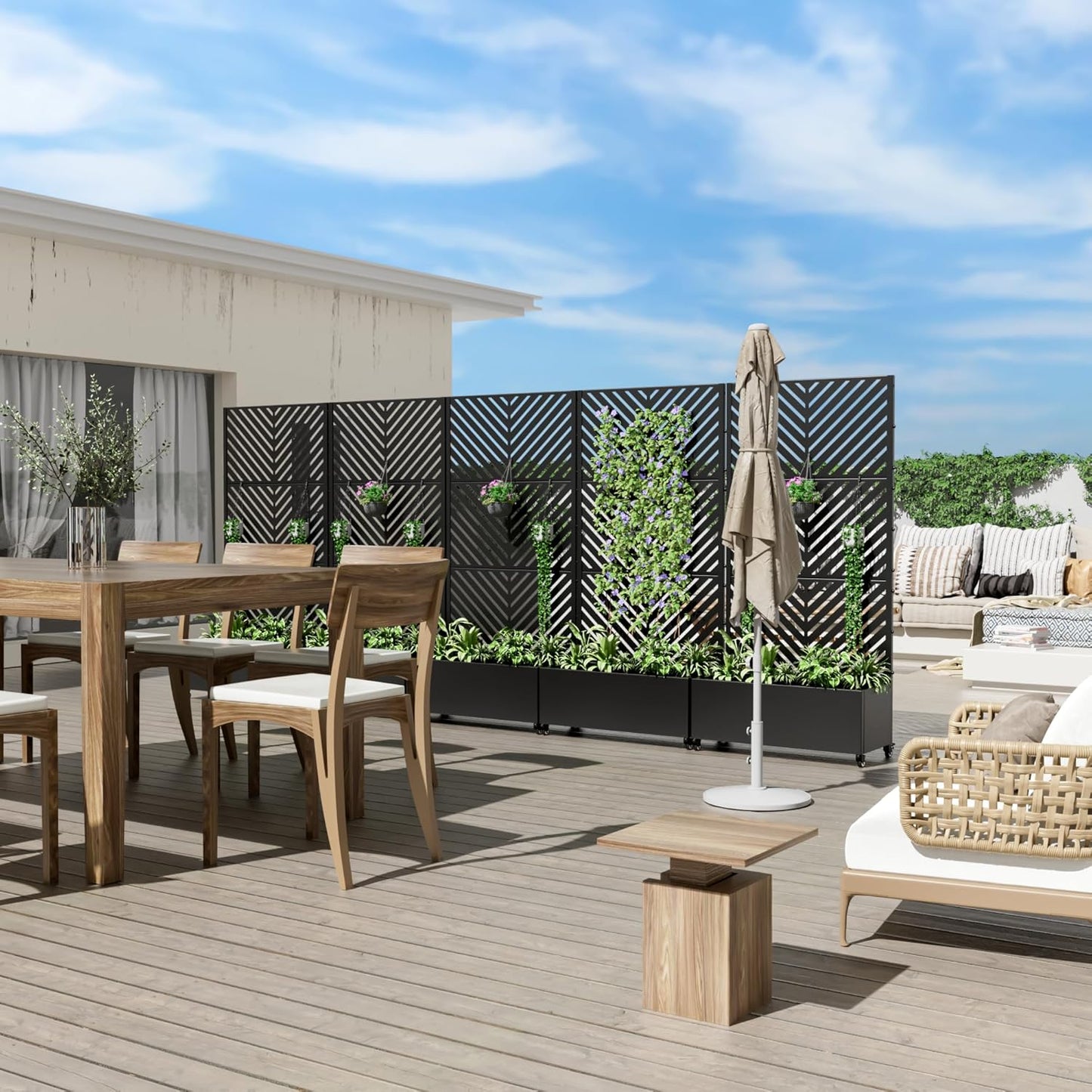 Casaphoria Metal Raised Garden Bed with Trellis and Wheels, 72"x35"x16" Planter Box for Climbing Plants, Vegetables & Vines, Features Drainage Holes and Privacy Screen (Black-Parallel)