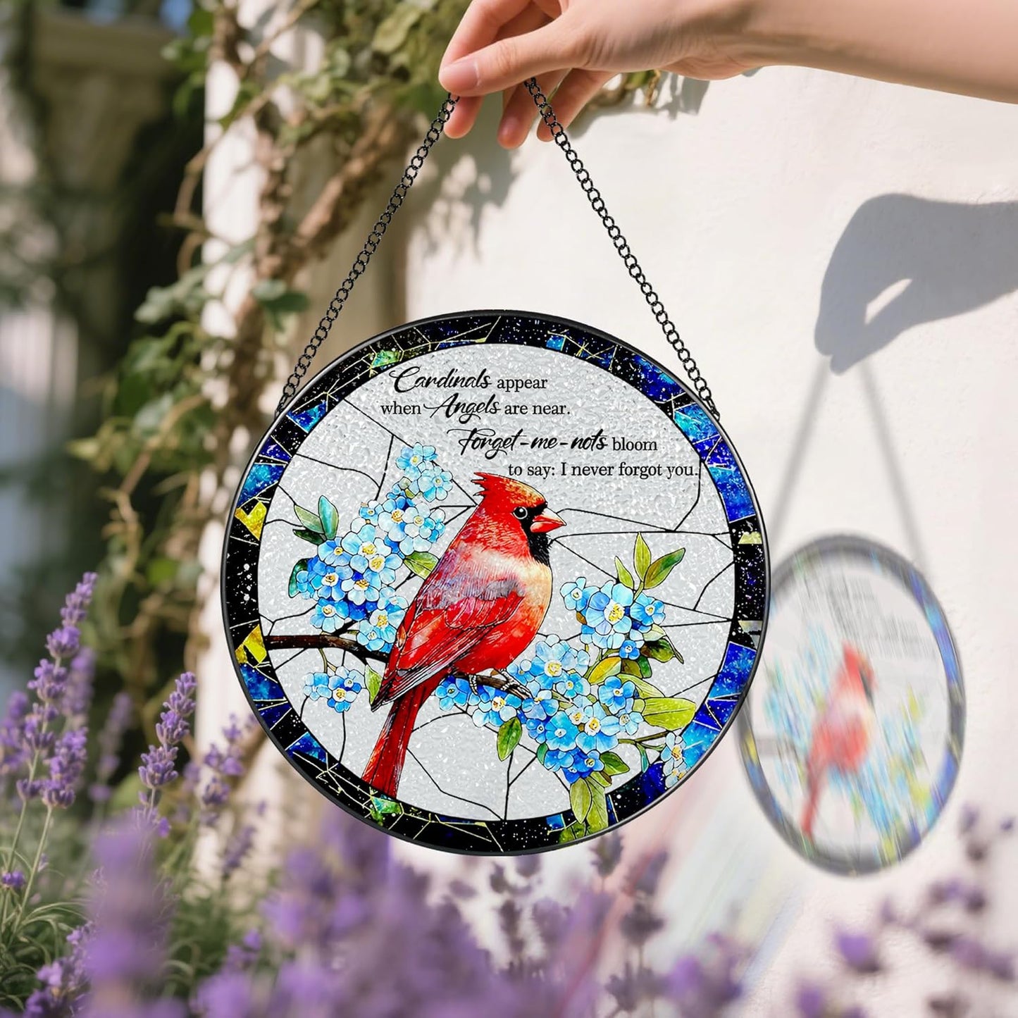 Cardinal Stained Glass Window Hanging, 8 Inch Sun Catchers Indoor Window, Suncatchers for Windows Hanging, Home Decor and Memorial Gift, Sympathy Gift, Cardinal Gifts, in Memory of Loved One Gifts