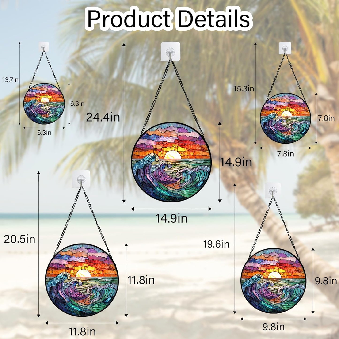 Stained Glass Window Hanging, Clouds and Sea Waves Suncatcher Diamond Glass Panel Hangings Scenery Sun Catchers Decor for Birthday for Women, Men, Wife, Aunt, and Mom 14.9 in