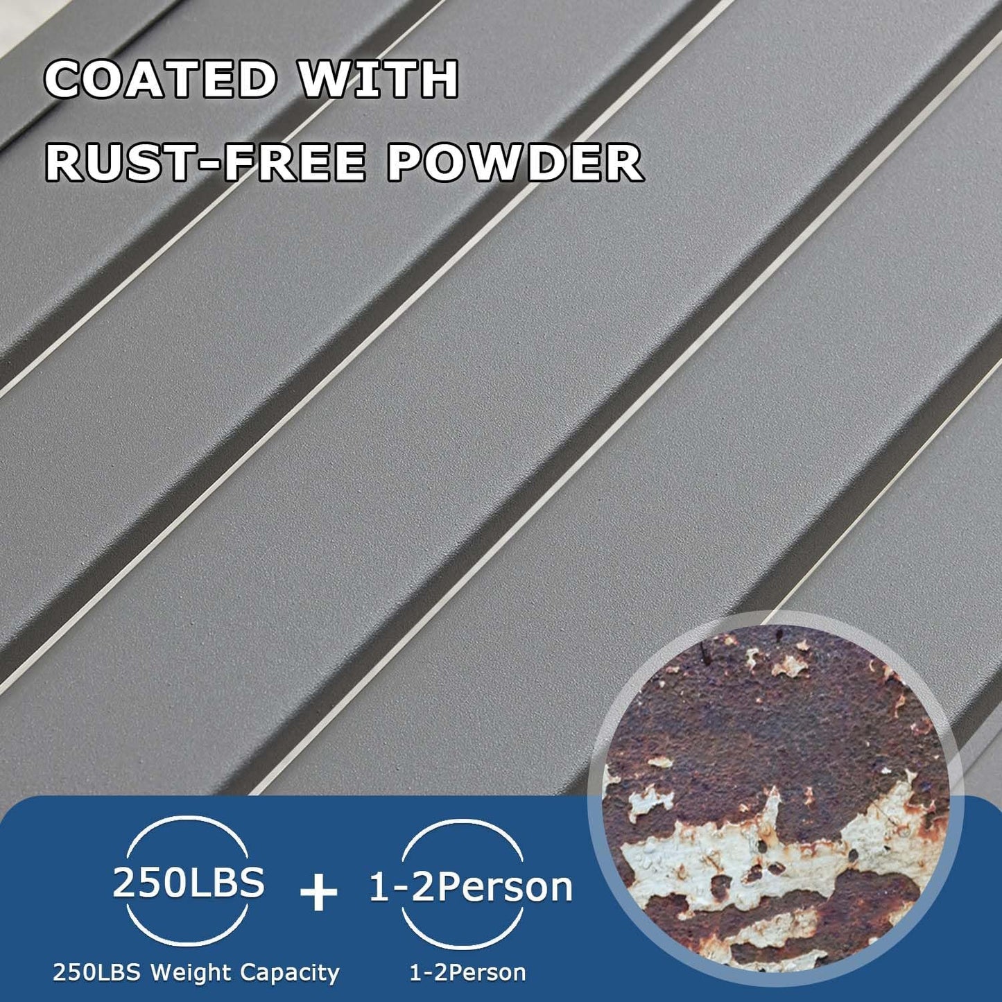 46" Outdoor Metal Backless Bench, All-Weather Patio Garden Bench for Backyard, Porch, or Lawn, Durable Steel Bench for Outdoor Spaces, Grey