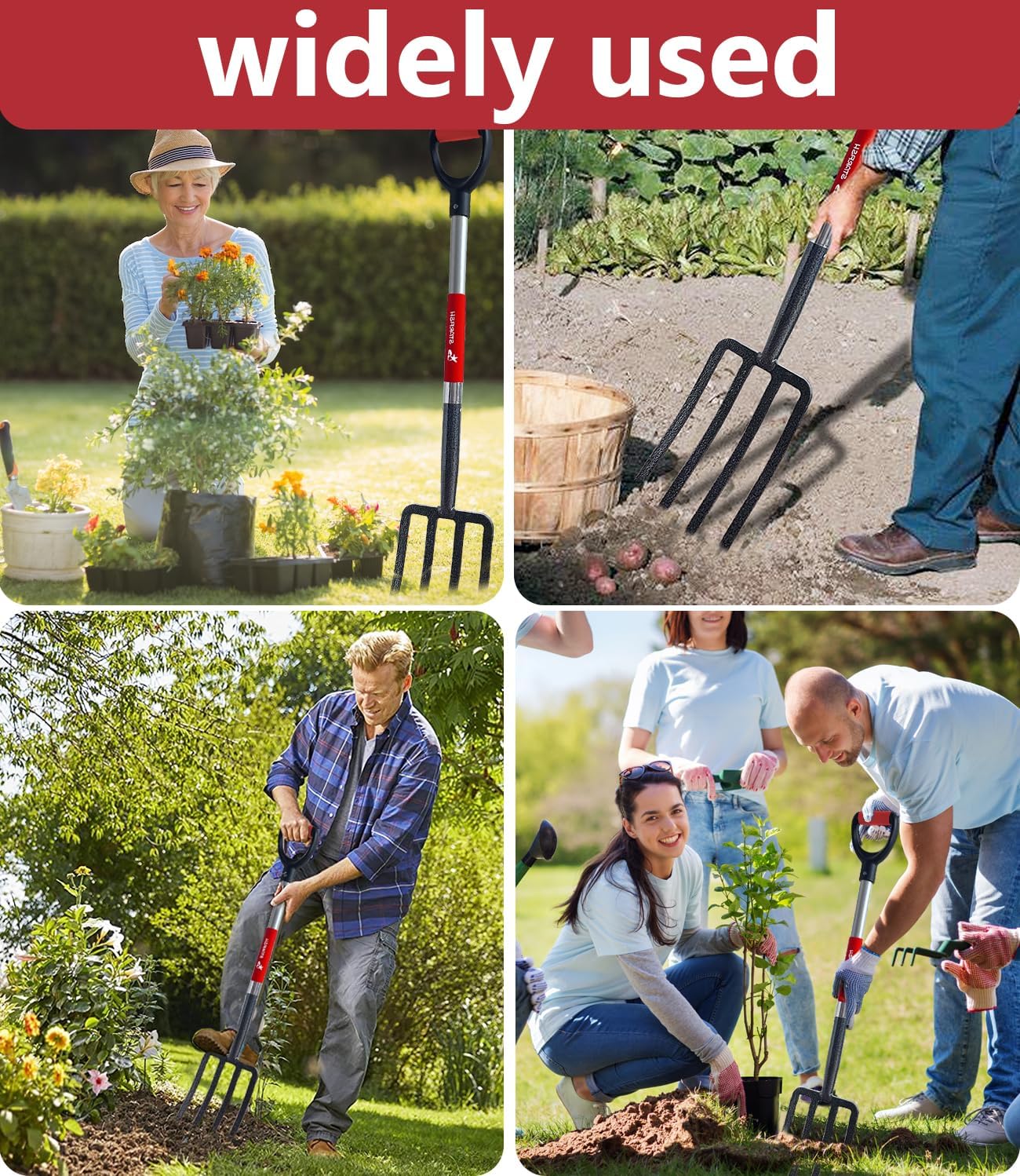 Garden Digging Forks with Premium 4-Tine Forged Steel Digging Fork D-Grip Handles 41" Sturdy Metal D-Handle Virtually Unbreakable Gardening Tool 2 Pcs