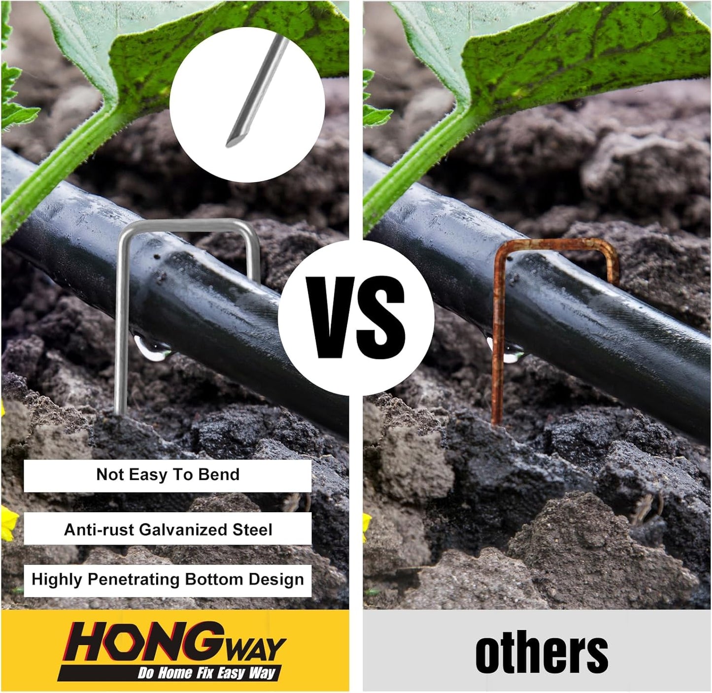 HongWay 360 Pack 6 Inch Landscape Staples, Galvanized Garden Staples 11 Gauge Ground Stakes Landscaping Fabric Pins Plant Cover Stakes Yard Staples for Lawn Fence Tent Hose Drip Irrigation Tube