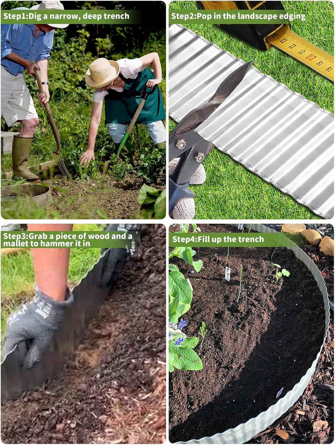 Corrugated Metal Garden Edging - 12" x20' Galvanized Steel Border, Durability Easy to Cut, Easy Installation & Stability, Ideal for DIY Flower Beds, Pathways and Patio Design Silver