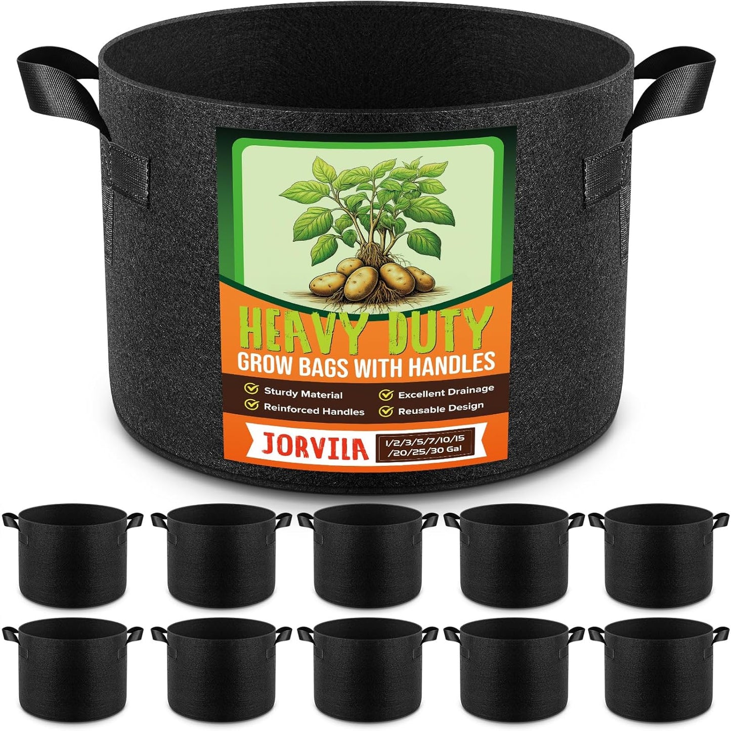 10 Pack 10 Gallon Grow Bags, Thickened Nonwoven Fabric Planter Pots with Handles, Heavy Duty 300G Garden Pots for Tomato, Potato and Vegetable
