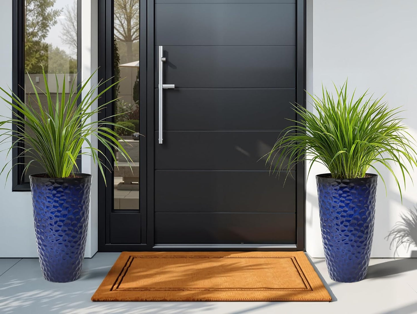 23.75" H Large Tall Outdoor Planters, Set of 2 Plastic Large Flower Pots for Outdoor Plants, Gradient Cobalt Blue Honeycomb Textured, Weather-Resistant for Porch, Garden, Patio or Indoor Use