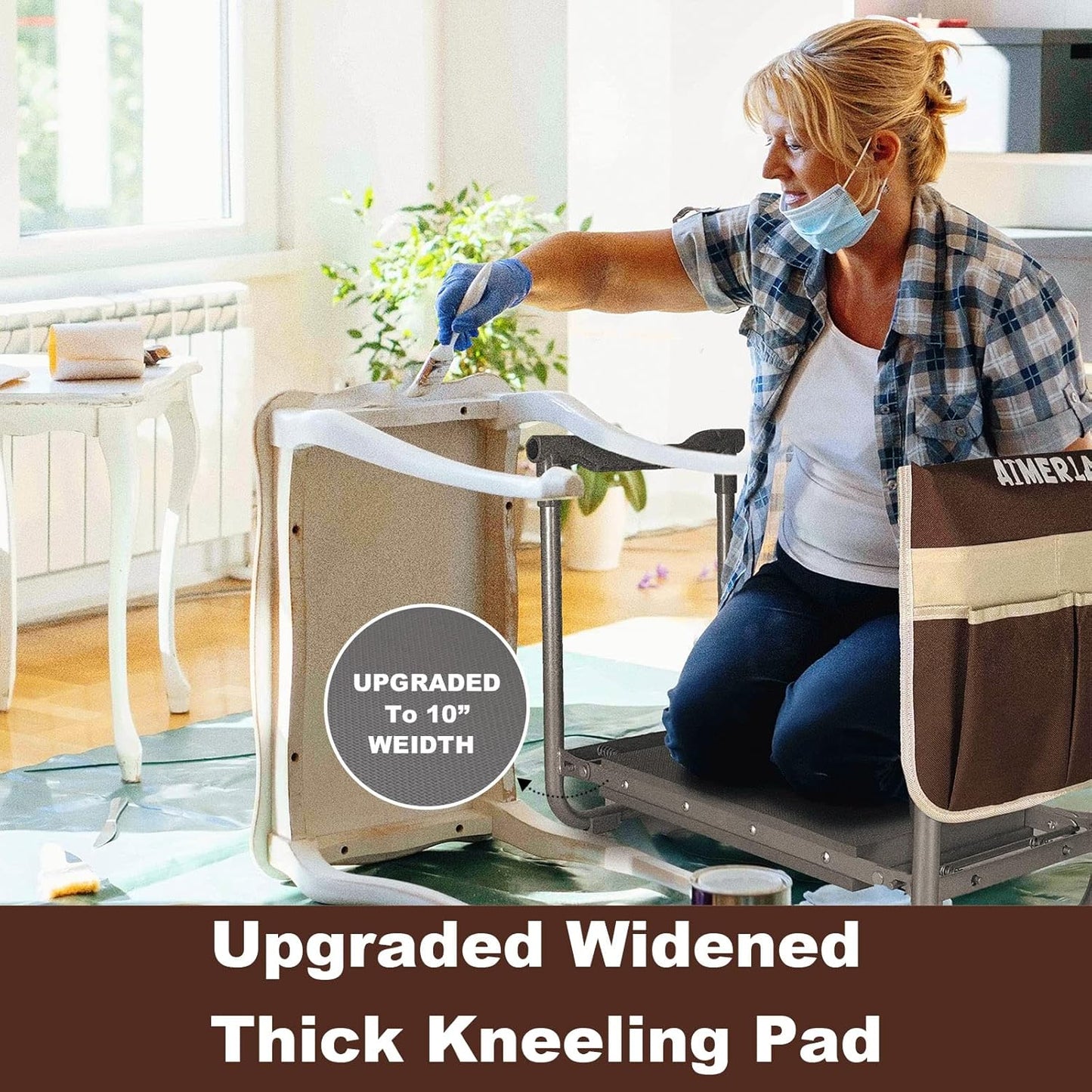 Foldable Garden Kneeler Seat Heavy Duty [Upgraded Widened Thick Kneeling Pad] Garden Stool with Large Garden Tool Bags with Pockets - Portable Garden Bench Gardening Gifts for Parents