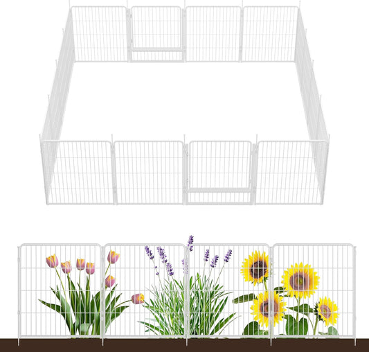 Decorative Garden Fence with Gate 32 in(H) x 35.7 ft(L) 16 Panels, Heavy Duty Metal Animal Barrier Fence for Yard, Flower Bed Fencing, Garden Border Fence, Easy Set Up, White