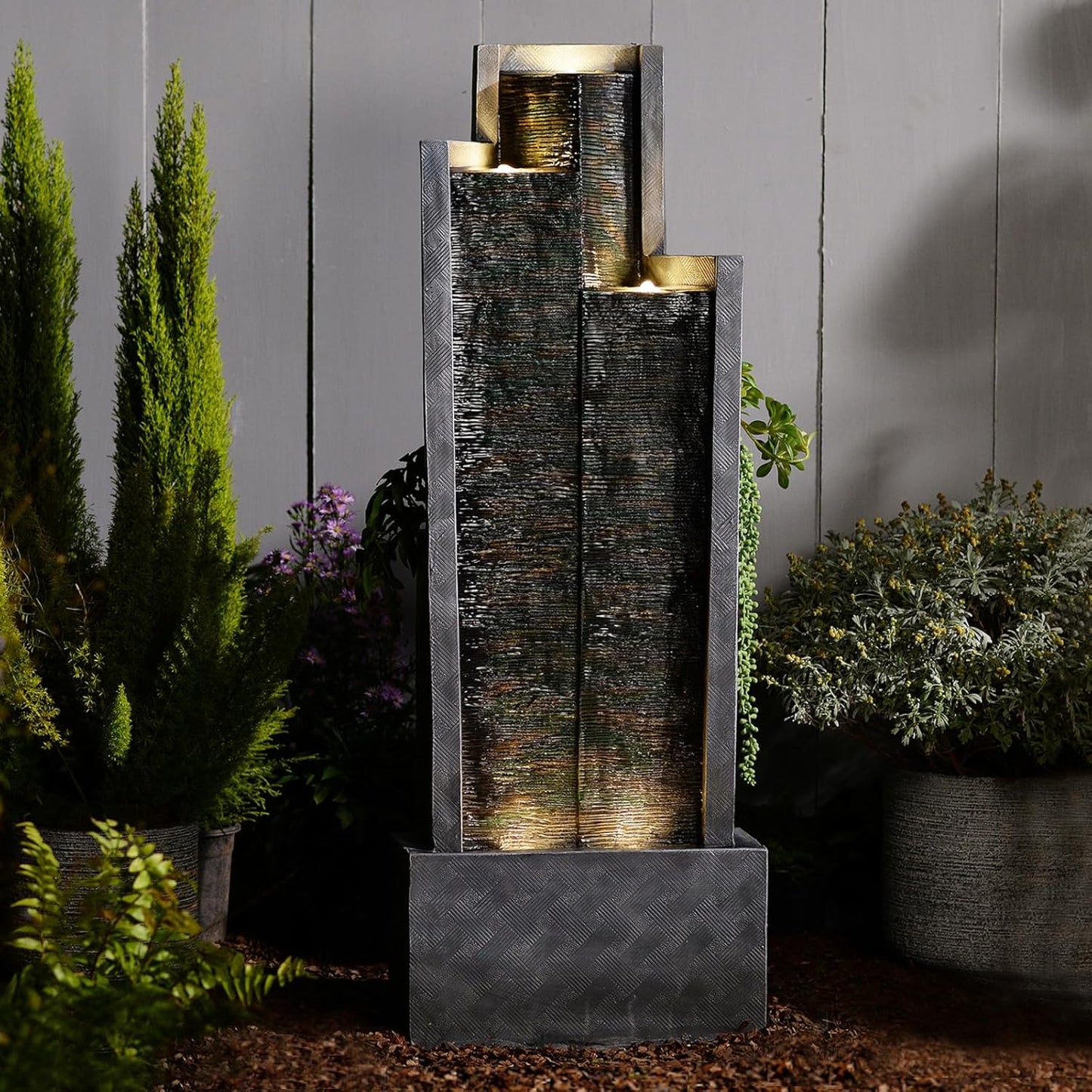 49.6" H Modern Water Outdoor Fountain,Garden Cascading Indoor Resin Water Fountains Tall Floor - Standing Fountain with LED Light for Patio, Yard, Deck and Home Decor