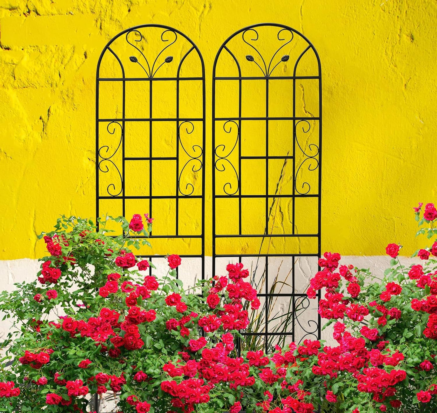 2 Pack Metal Garden Trellis for Climbing Plants, 86.7" Tall Rustproof Outdoor Trellis Panel with Vine Lines Design, Decorative Black Iron Plant Support for Vine, Rose, Flower, Garden Wall