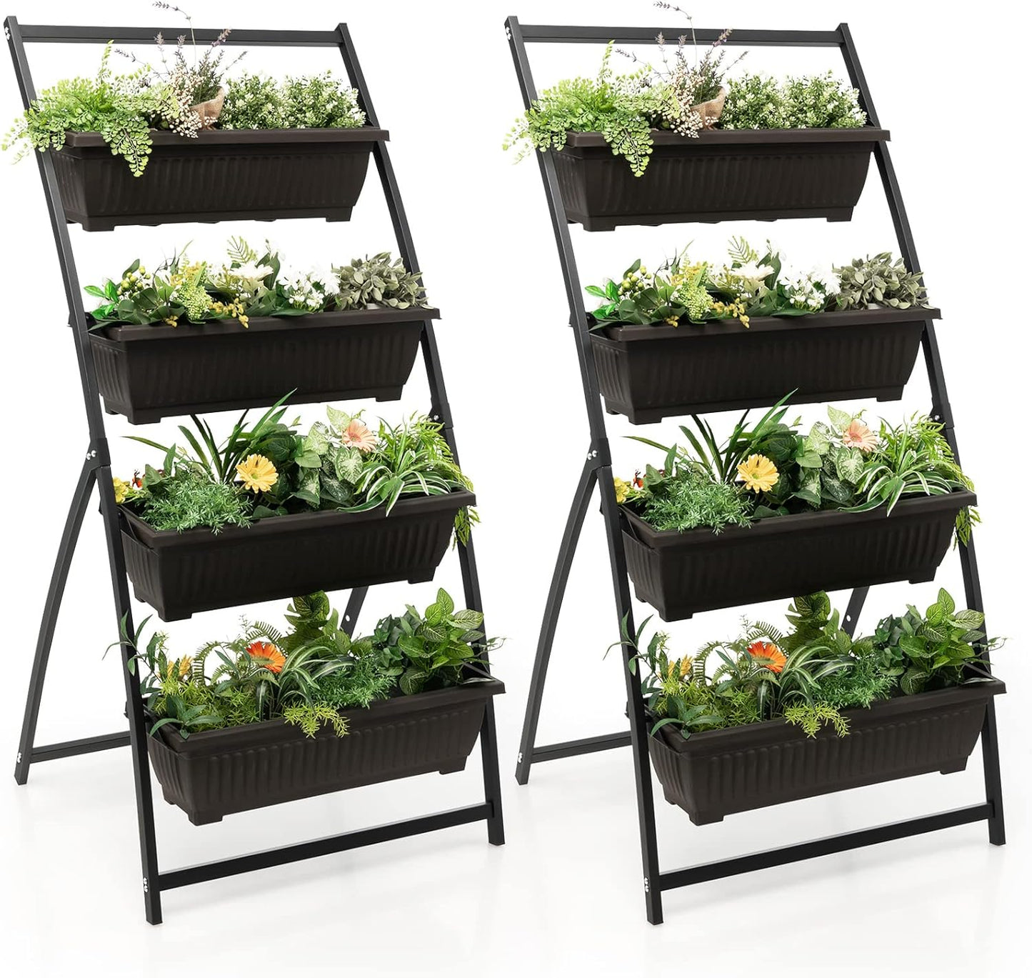 Giantex 2 Pcs 5.2FT Vertical Raised Garden Bed, 4-Tier Elevated Planter Box w/4 Containers & Drainage Holes, Indoor Outdoor Freestanding Planter for Vegetables, Herbs, Flowers, Heavy-Duty Metal Frame