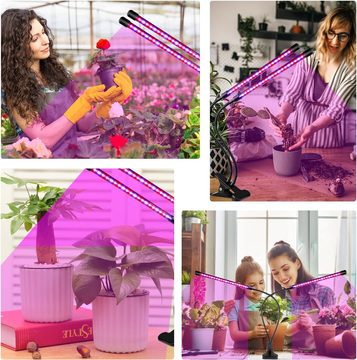 Grow Lights for Indoor Plants, Full Spectrum LED Plant Lamps with Clips and 3m Cables for Seeding Growing(2 Pack)