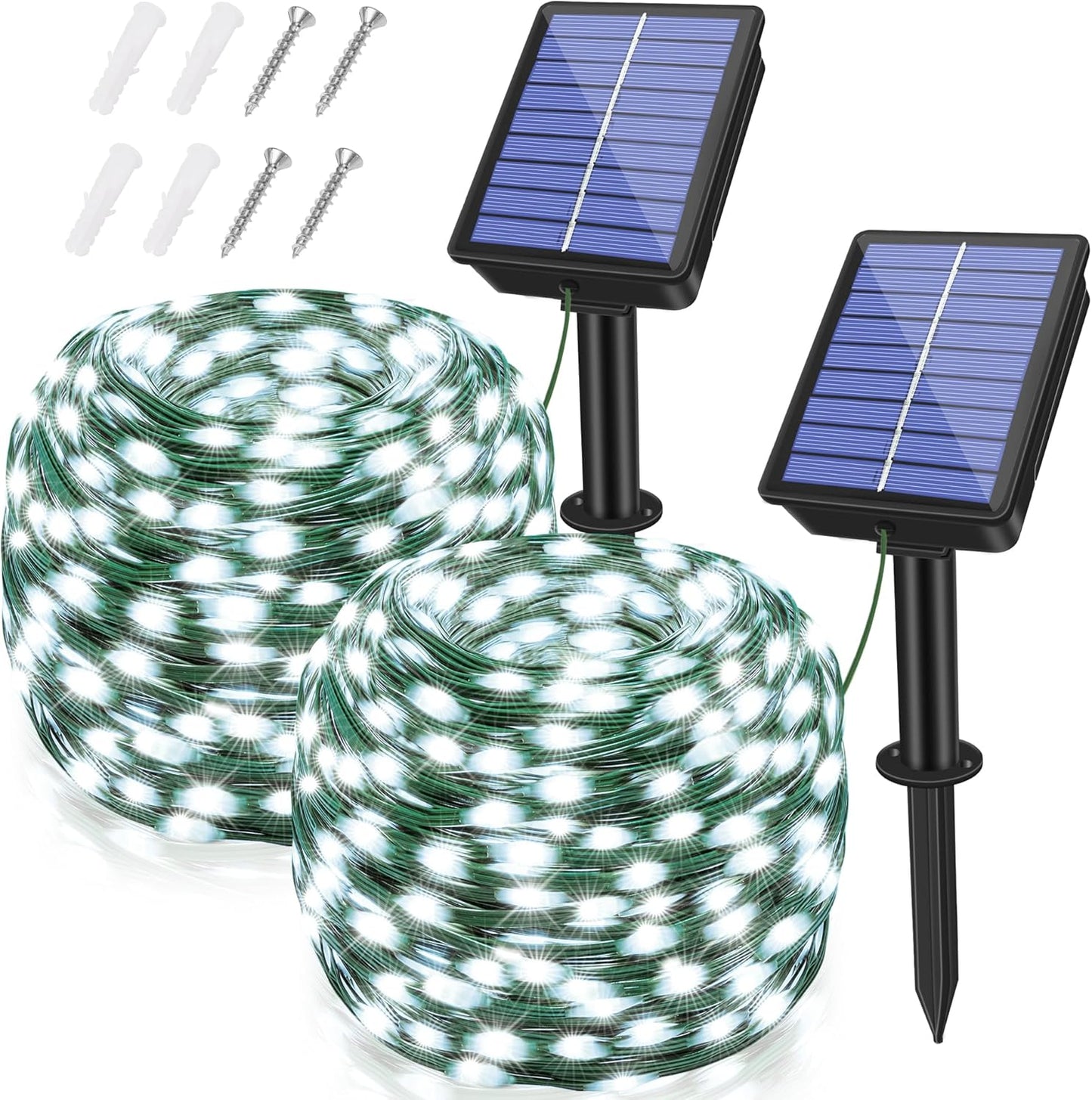 2 Pack Solar String Lights Total 480LED 158FT, IP67 Waterproof Solar Lights for Outside with 8 Modes, Upgraded Solar Panel Fairy Lights for Garden Party Wedding Decorations (Cool White)