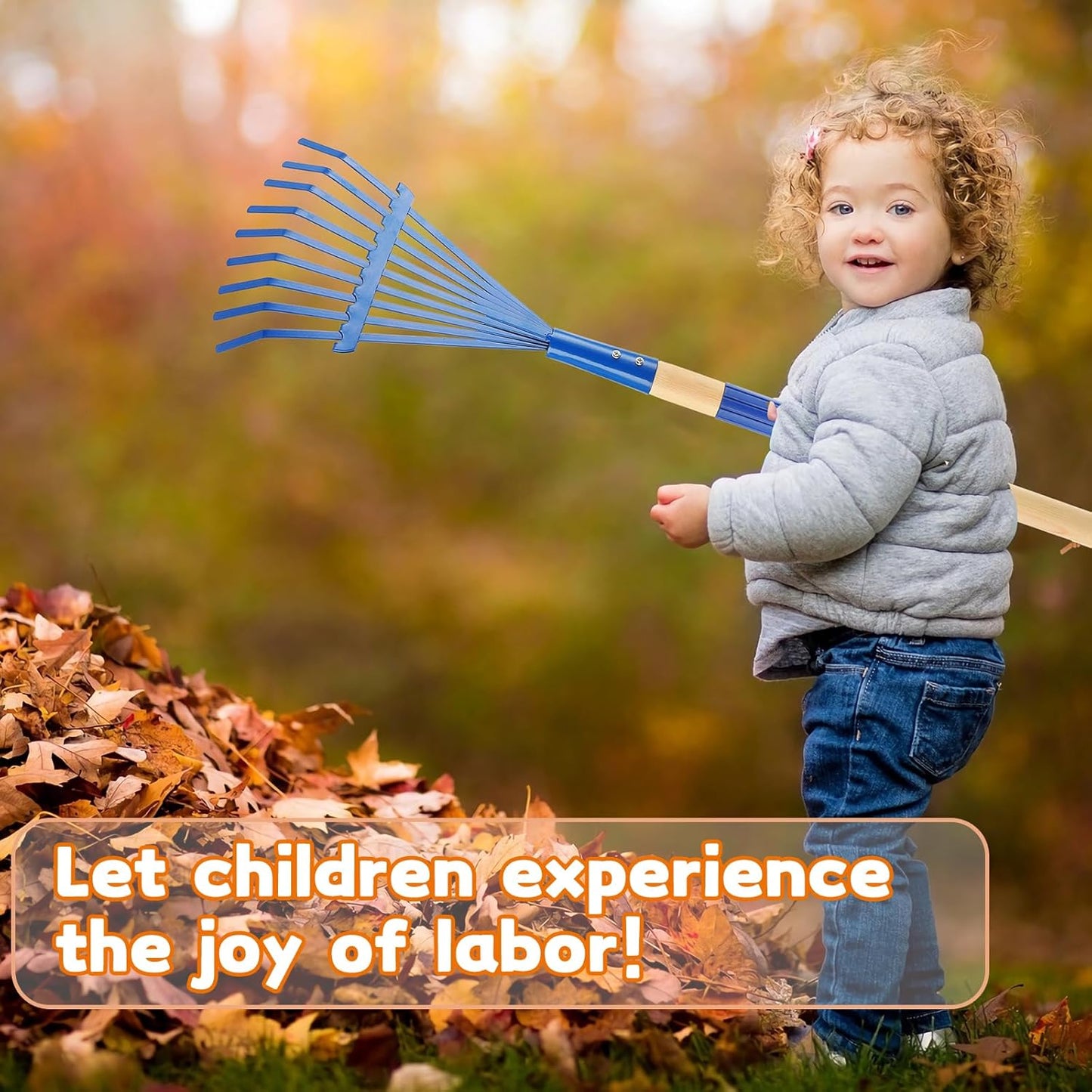 3Pcs Kids Rakes with Hardwood Handle - Metal Kids Leaves Rakes, 28" Child Size Lawn Rakes, Garden Tool Set for Kids Boys and Girls