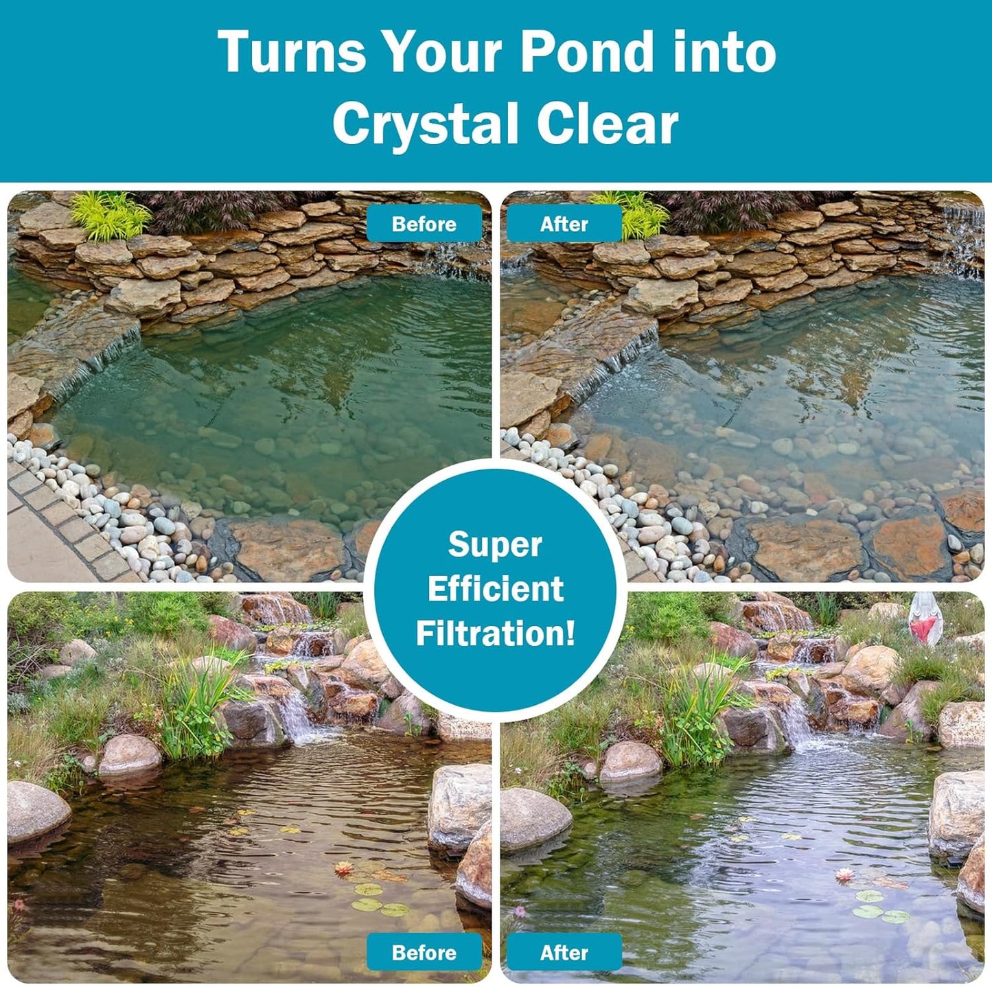 All-in-One Koi Pond Pumps for Outdoor Ponds 200-350 Gal, 400GPH Pond Fountain Kit with 3 Spray Patterns, Pond Filter Fountain Pump for Garden, Water Feature, Upgradeable for LED & U - V Lamp