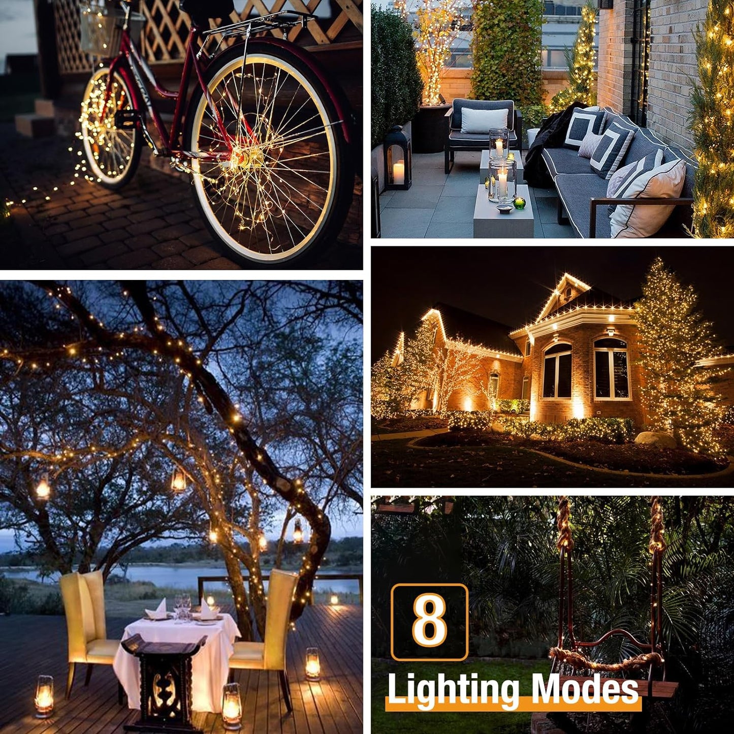 btfarm Solar String Lights for Outside - 80LED 33FT Solar Fairy Lights Outdoor Waterproof 8 Modes, Copper Wire Solar Powered Twinkle Lights for Tree Garden Christmas Wedding Party Decor, Warm White