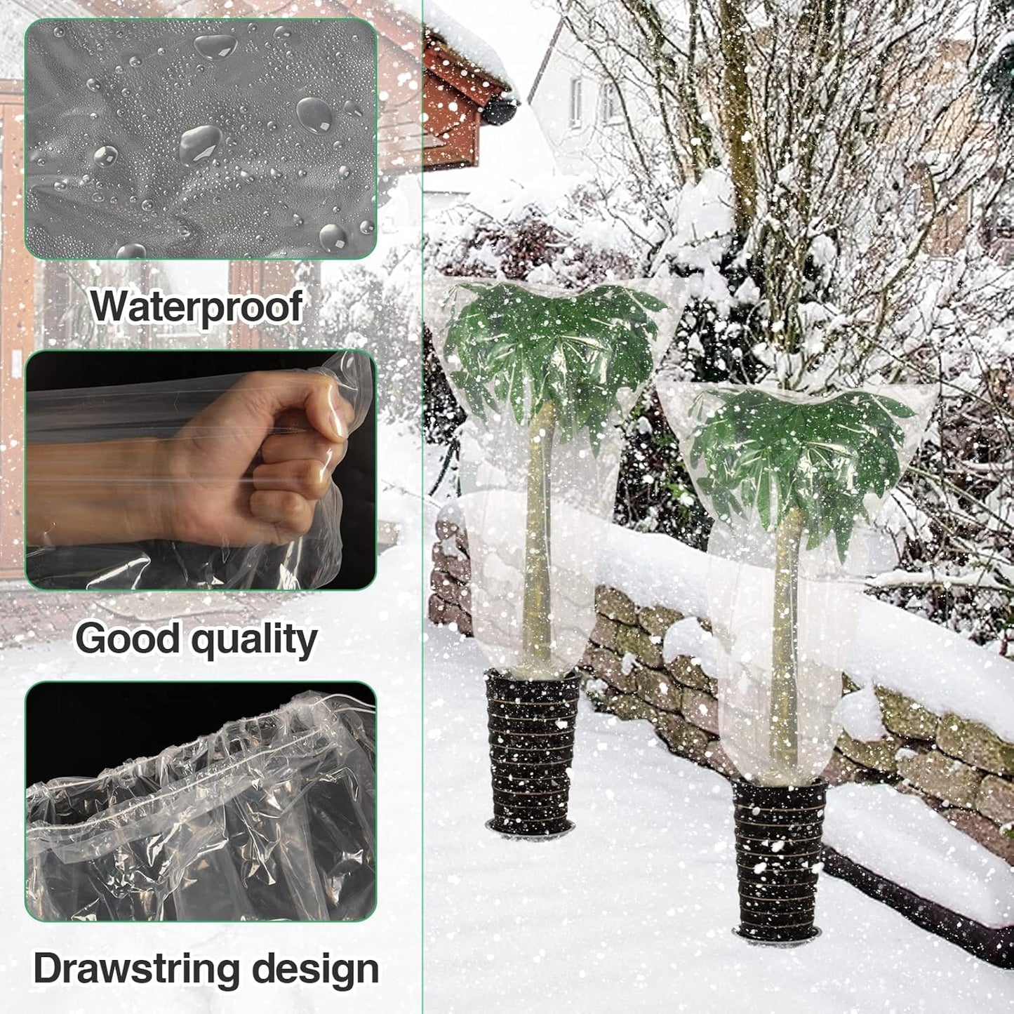 ANPHSIN 6 Pcs Winter Plant Film Cover with Drawstring - 35.4" x 59" Plastic Plant Cover Freeze Protection Transparent Waterproof Plant Shelter Bag for Outdoors Garden Plants Shrubs Sapling Crops