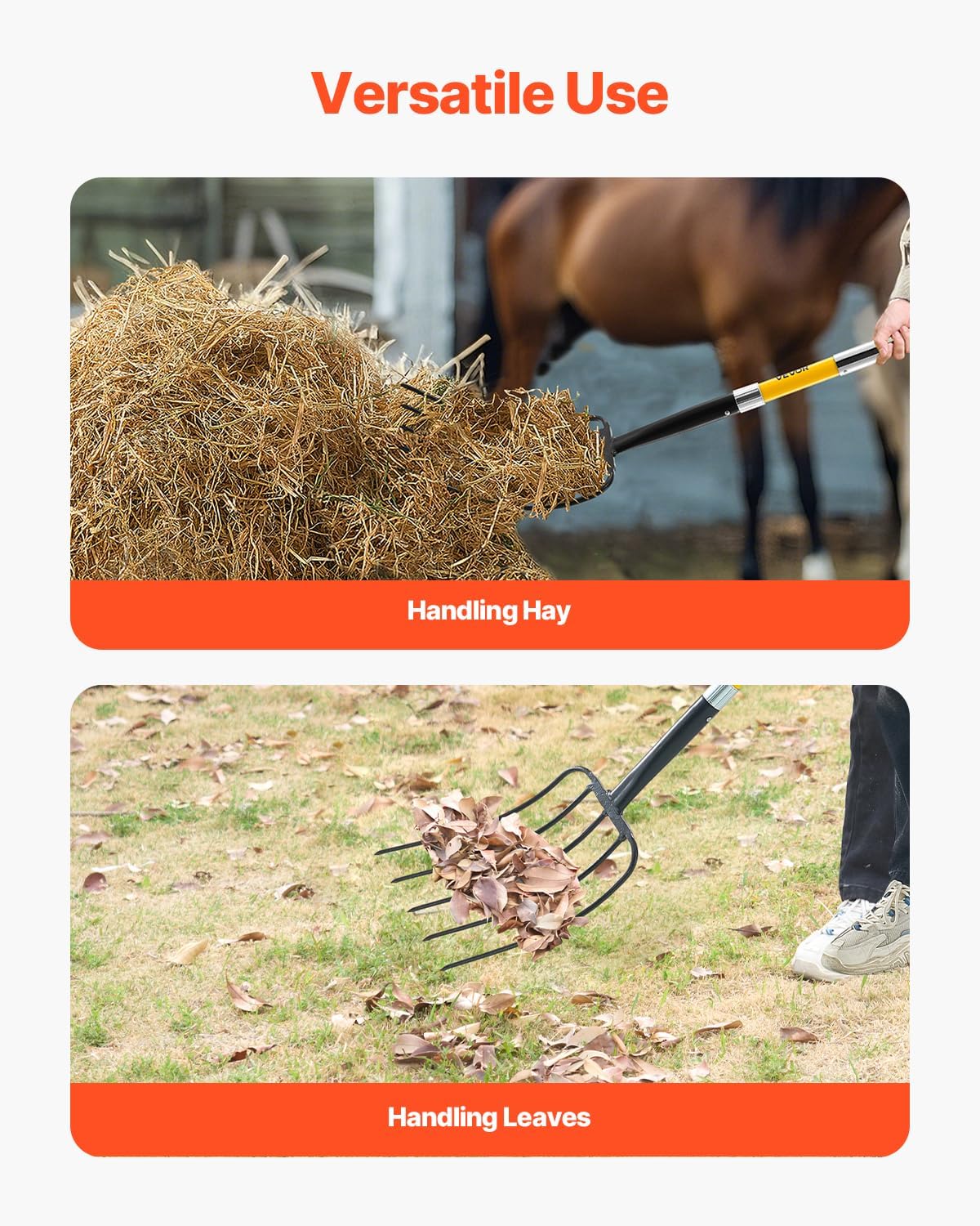 VEVOR Garden Fork, 5-Tine Gardening Pitchfork with Fiberglass Handle, 57 in Heavy Duty Digging Fork with Y Grip, Forged Steel Spading Fork for Hay Potato Composting Transplanting Aeration