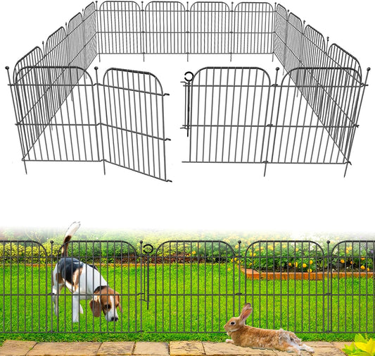 5 Panels No Dig Decorative Outdoor Garden Fence with Gate, 24 in(H) x 10 ft(L) Rustproof Metal Wire Panel Border for Yard & Patio Decor, Temporary Animal Barrier Fencing for Dog and Small Pets