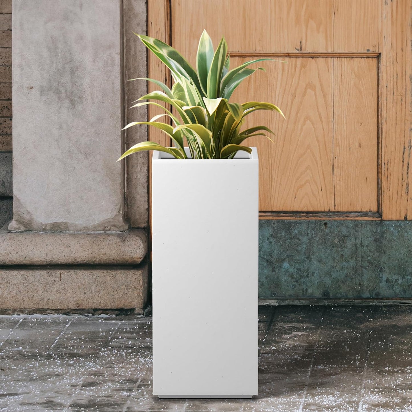 Kante 27.6" H Tall Rectangular Concrete Planter, Modern Square Diameter Plant Pot with Drainage Hole and Rubber Plug for Indoor Outdoor Home Patio Garden, Pure White