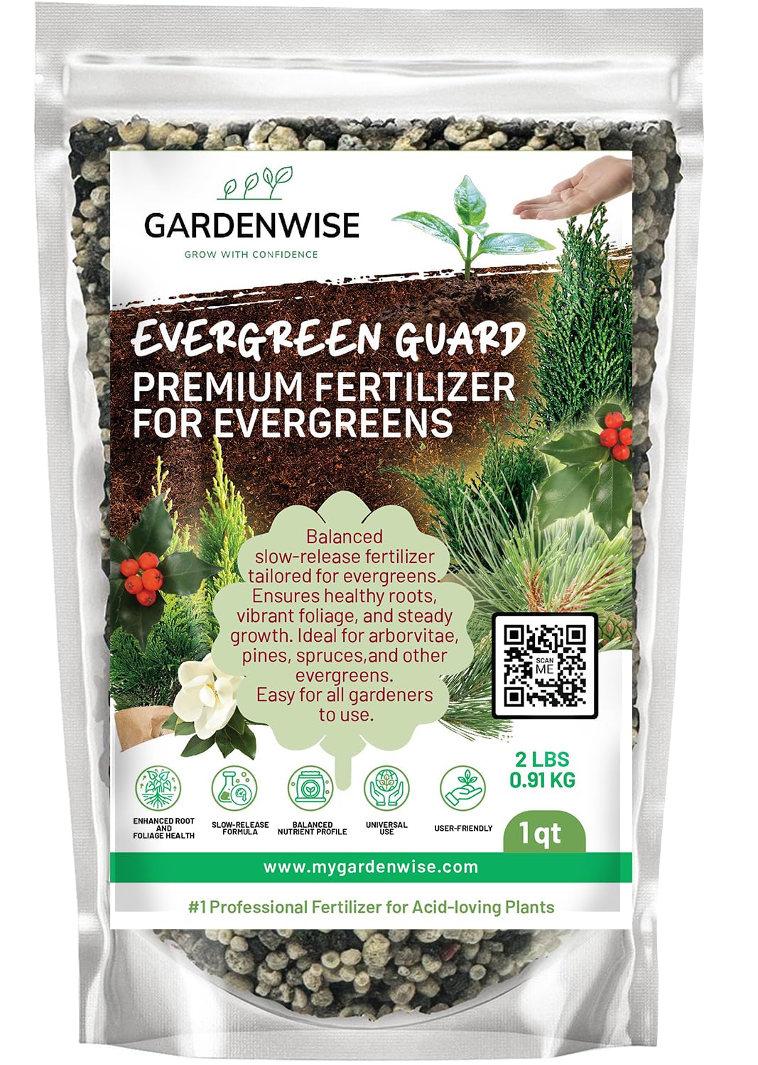 Evergreen Fertilizer – All-Purpose Granular Plant Food for Outdoor Trees and Shrubs, Azaleas, Magnolias, Pines & Arborvitae – Slow-Release Formula (5 quarts)