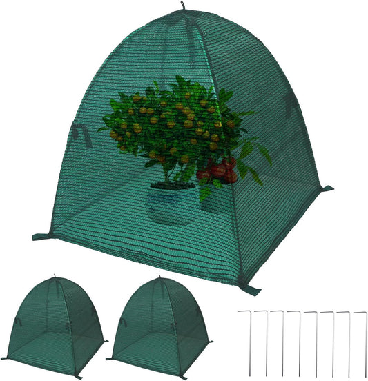 2Pack Plant Shade Tent, 23.6"x23.6"x23.6" Garden Mesh Plant Cover for Sun and Insect Control, UV Resisitant Plant Shade Tent for Outdoor, Protection Guard for Plant with Stakes