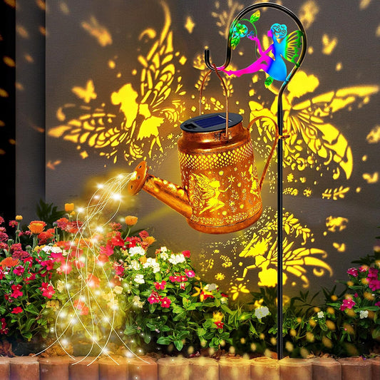 Fariy Solar Lights Outdoor Waterproof, Solar Watering Can Lights with Shepherd Hook, Metal Angel Hanging Lantern Garden Decor Yard Outside Patio Lawn, Gifts for Mom Grandma Women Birthday