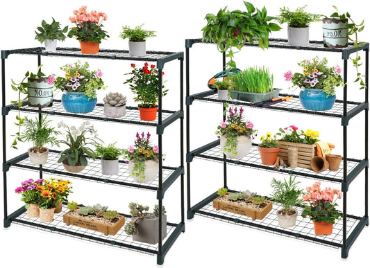 EAGLE PEAK Greenhouse Shelving Staging Double 4 Tier, Outdoor/Indoor Plant Shelves, 35"x12"x42", Green